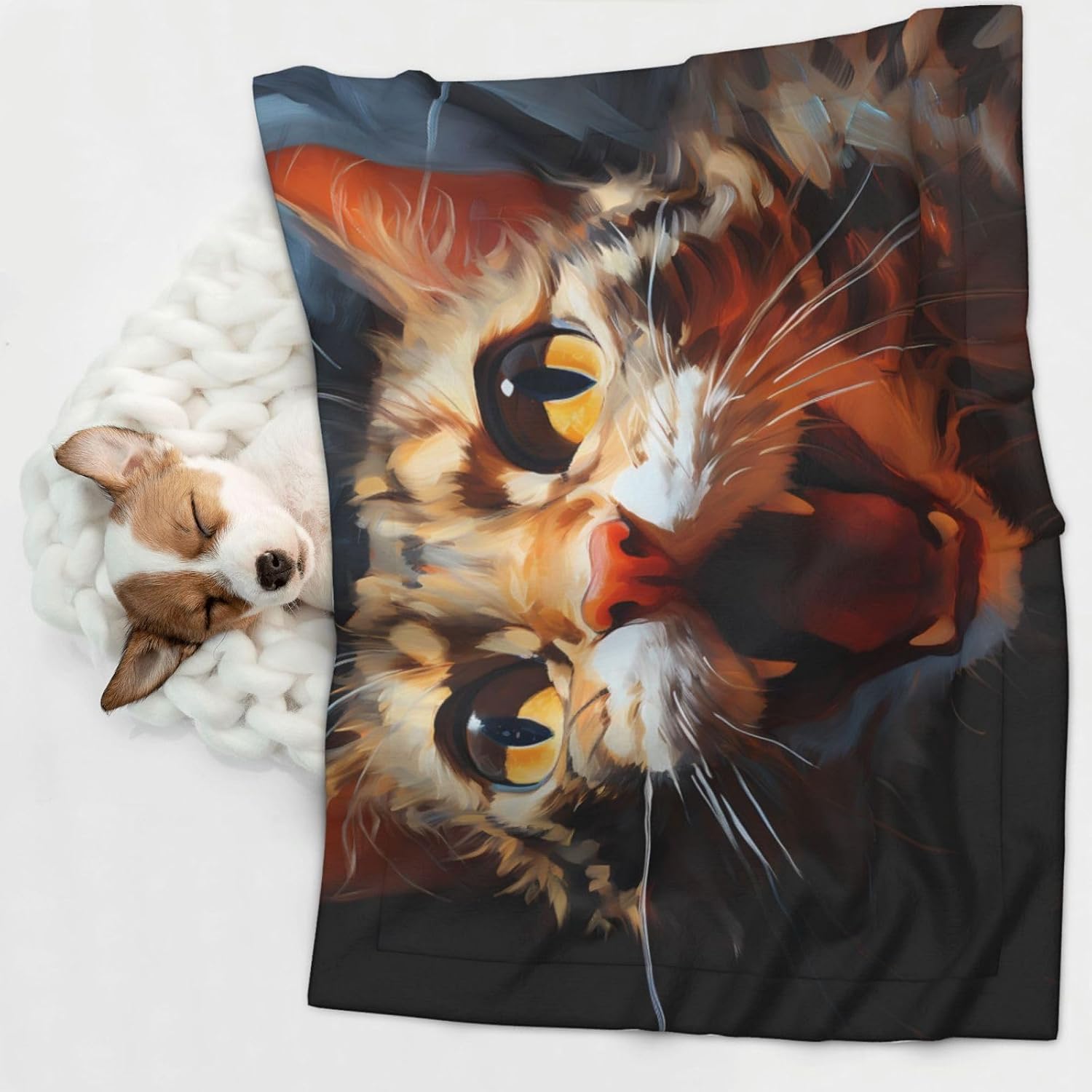 Open-mouthed cat Head Large Printed pet Blanket - Suitable for pet kennels/Dog beds/cat Baskets