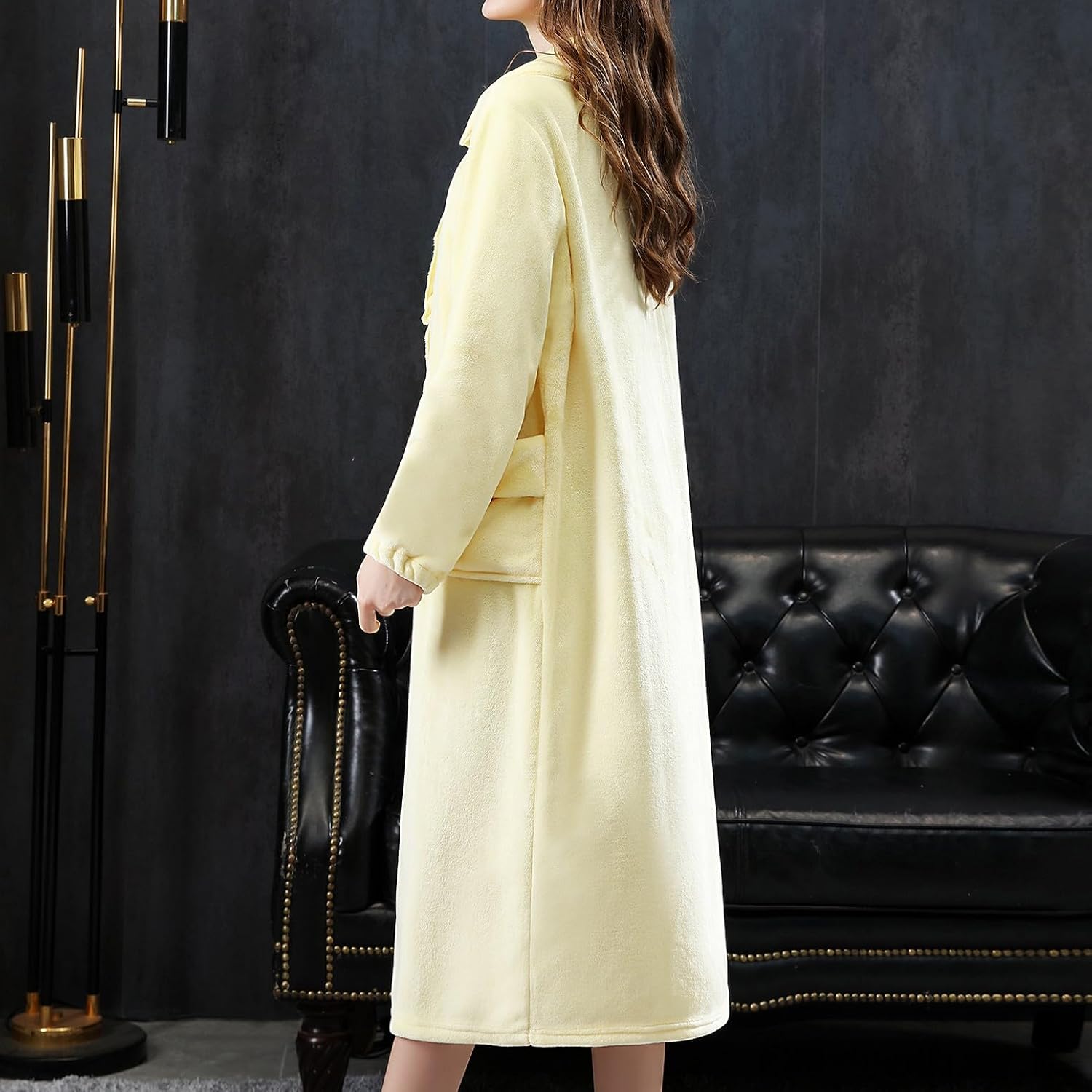 Women's Fleece Fuzzy Robe Thick Winter Warm Bathrobe Long Sleeve Button Down Sherpa Mid-length