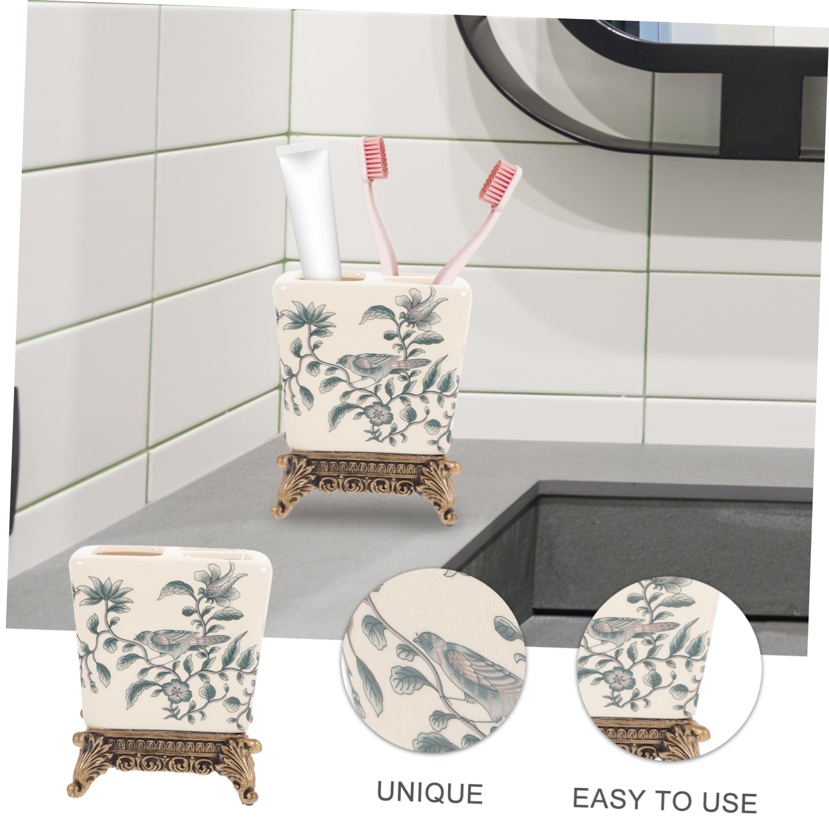 Garneck Keramik Zahnbürstenhalter mit Multifunktionalem Design für Kleines Badezimmer Vintage Stil Zahnputzbecher für Küche und Bad