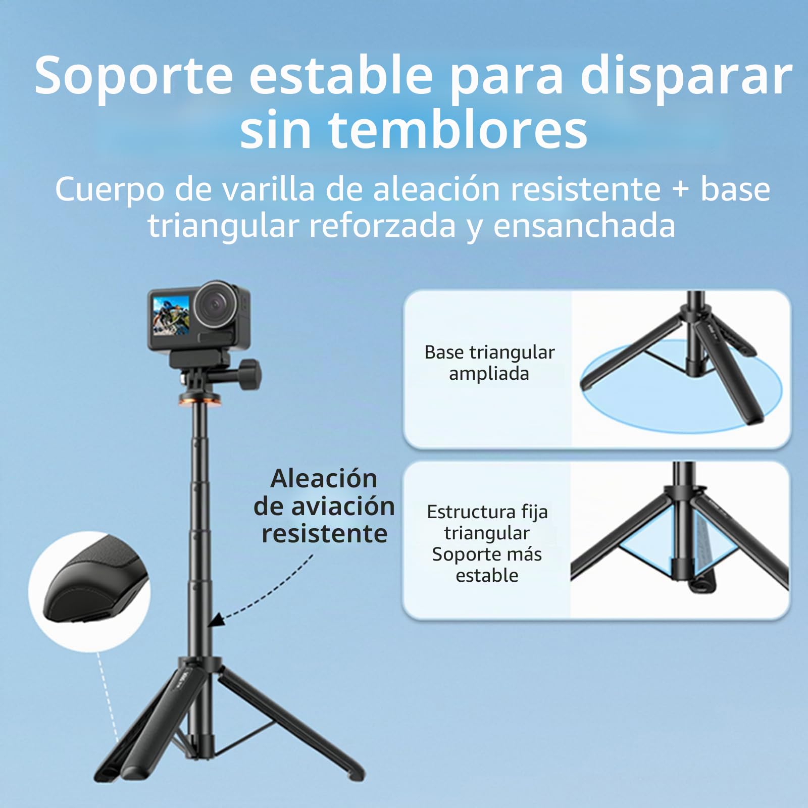 Palo Selfie Trípode Extensible para dji OSMO Pocket 3 / Action 4 Varilla de Extensión Ajustable de Longitud con Gimbal para Insta360 One X3 / X2 Soporte de Base de cámara de acción