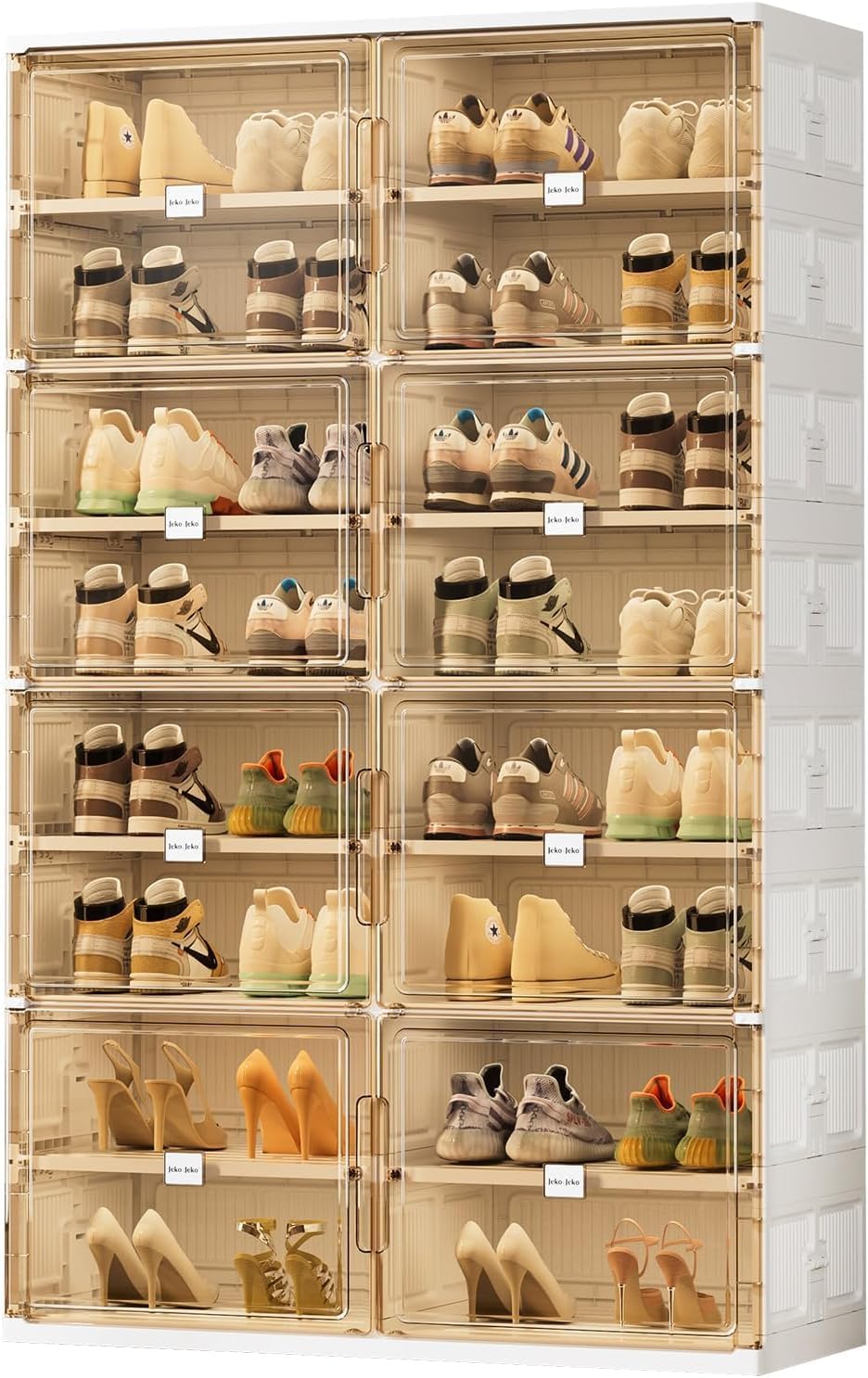 6-Tier Foldable Shoe Rack Organizer for Closet & Entryway, Space-Saving Collapsible Storage Cabinet with Magnetic Doors, Holds Up to 24 Pairs - White Double-Row 8 Tiers (Standard Tiers Only)