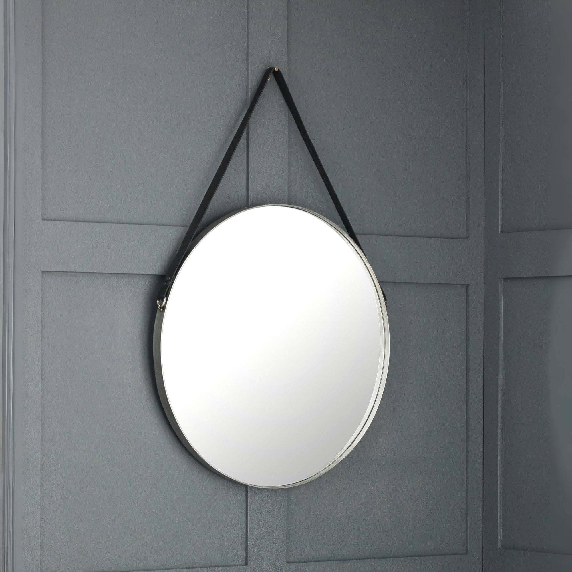 Julian Bowen Opera Round Mirror - Antique Silver Mirrors