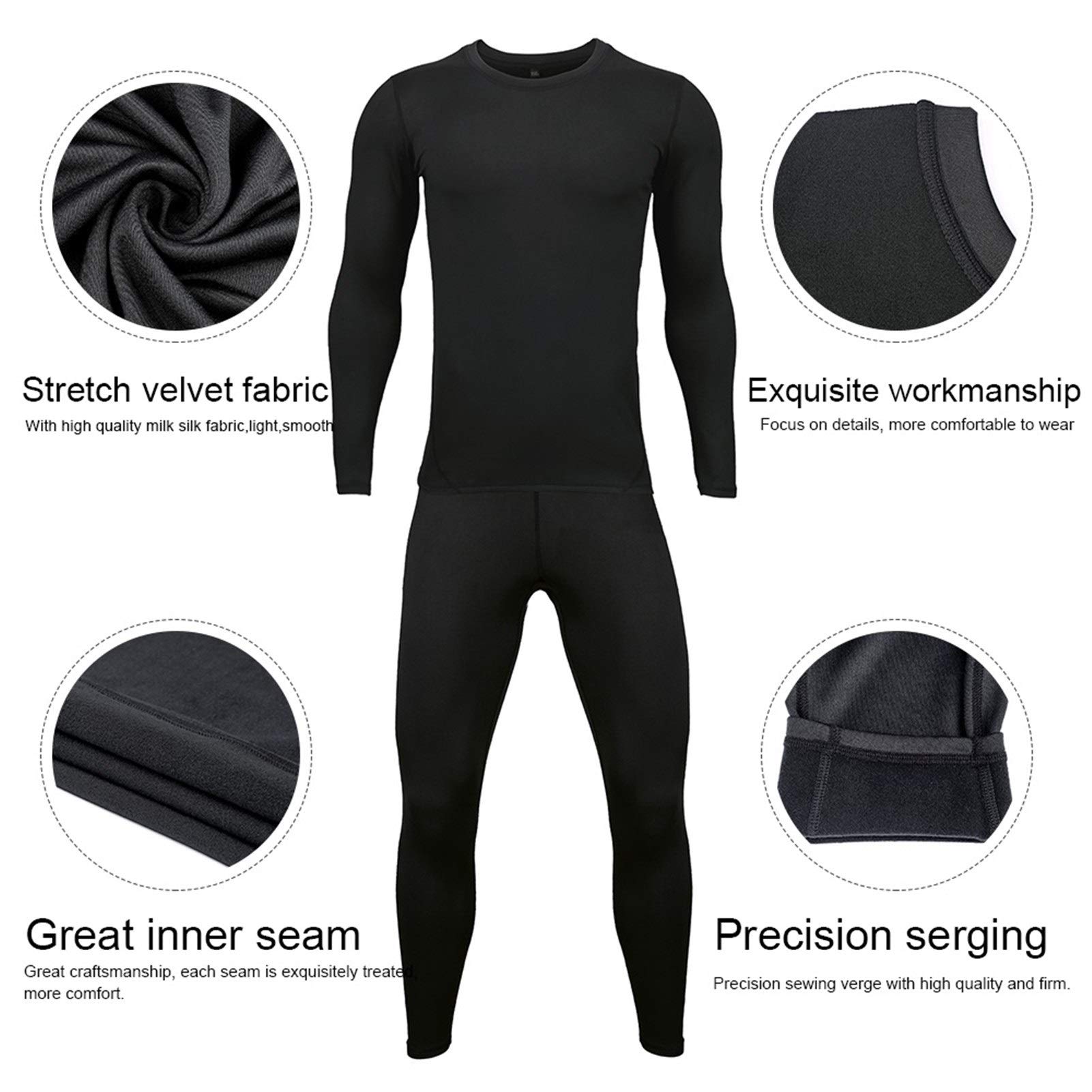 Gli Uomini di Inverno della Biancheria Intima Termica Set Foderato in Pile Caldo Stirata Stretti Livelli di Compressione Base Top Bottoms Copre I Vestiti Cloth (Color : Black, Size : L.)