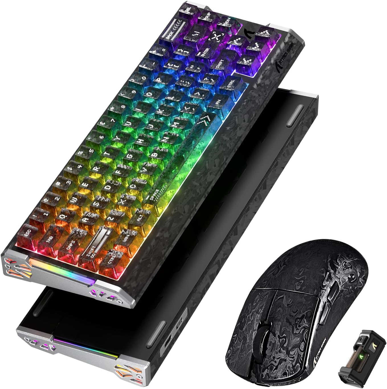 ATTACK SHARK R68 HE & R11 Ultra Combo – 60% Magnetic Switch Keyboard, 0.005mm Rapid Trigger, 8000Hz + 49g Carbon Fiber Tri-Mode Mouse, PAW3950MAX, 42000 DPI, Ink/Black Ink + Tape