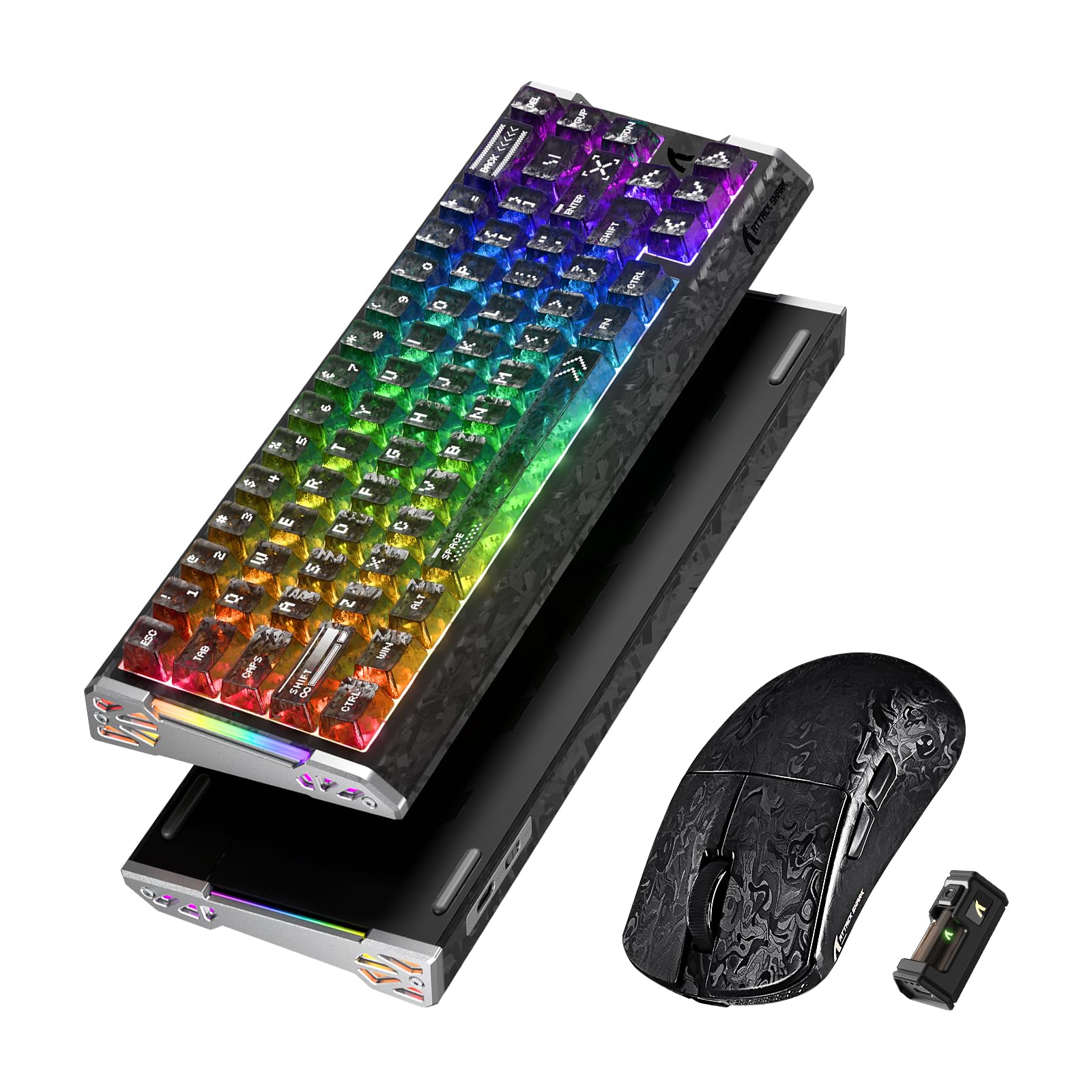 ATTACK SHARK Teclado y Ratón Gaming 8KHz,Carbon Fiber,Rapid Trigger-NegroA | QWERTY, R68 HE 60% Teclado Magnético con Cable RGB,Precisión RT de 0,005mm,R11 ULTRA Ratón Wireless 49g SUPERLIGHT, 42K DPI