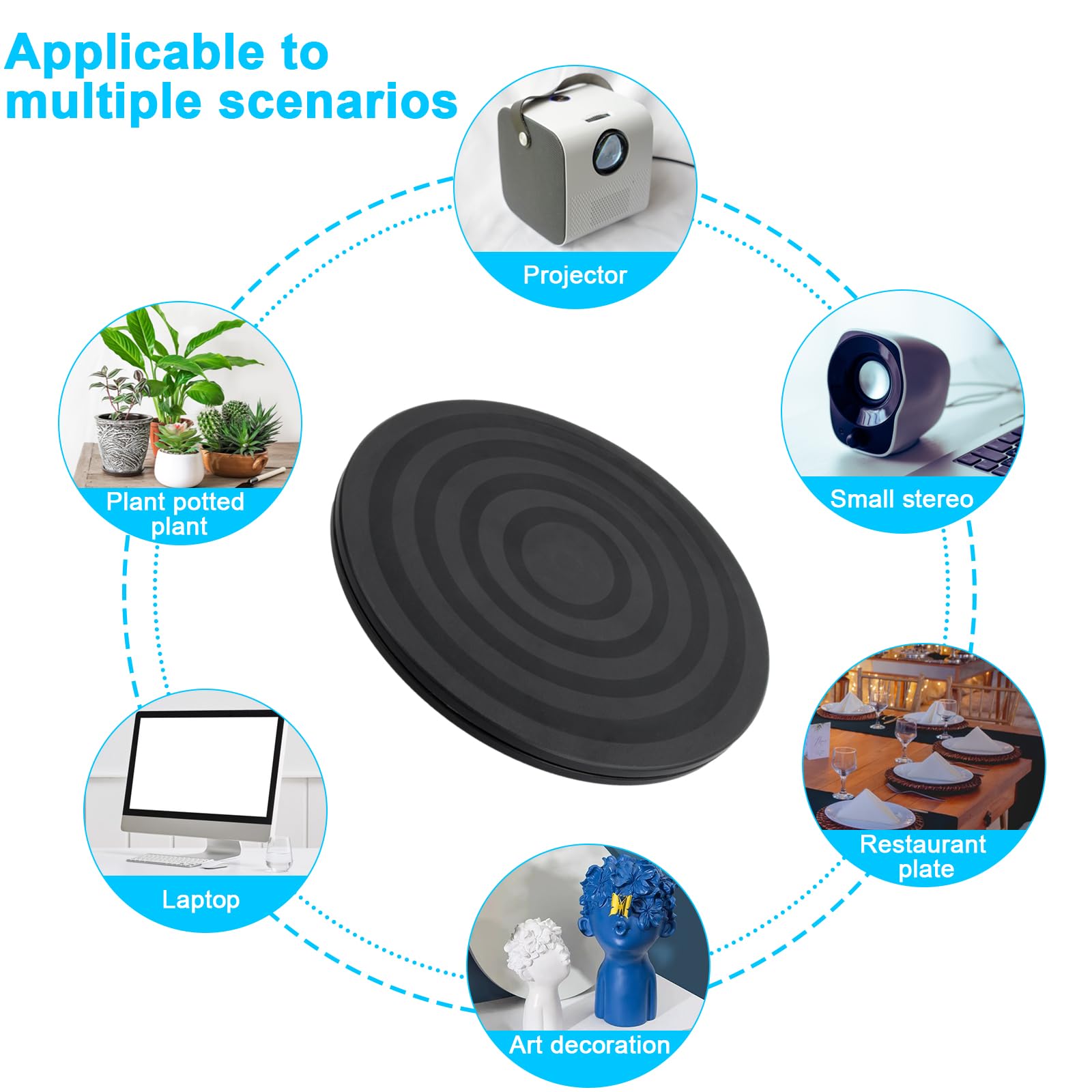 20cm Support Plaque Tournant Rotatif, 360° Pivotant Plateau Tournante avec Roulements à Billes en Acier, Heavy Duty Tourne-Disque Rond Rotatif pour TV Artisanat Plantes à Bonsaï, Noir