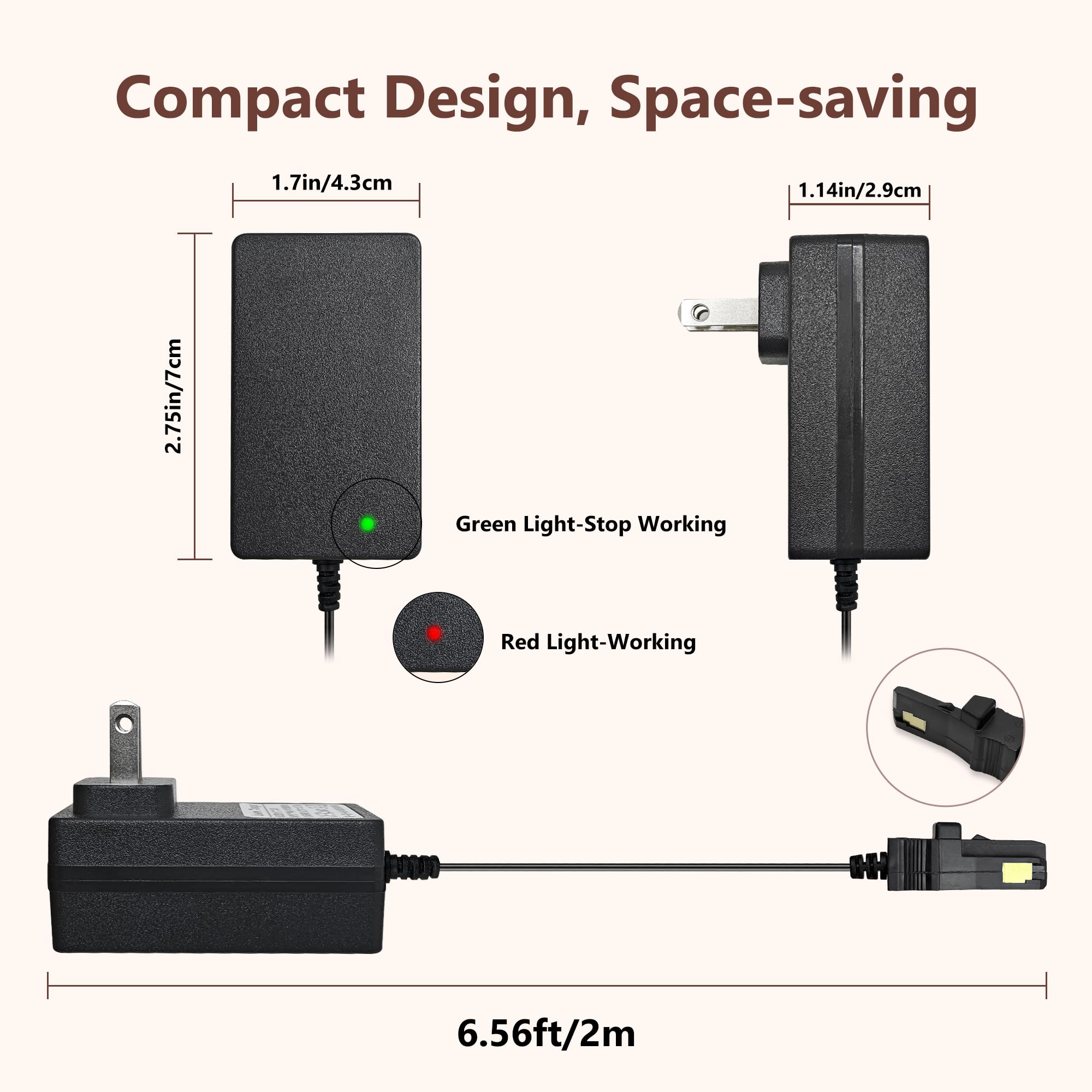 12V Power Wheels Battery Adapter charger for Fisher-Price 12V Ride-On Toys, Barbie Jeep, Ford Raptor, Dodge, Dune Racer 6.6FT Power Cord with LED Indicator, Compatible with Gray & Orange Top Batteries