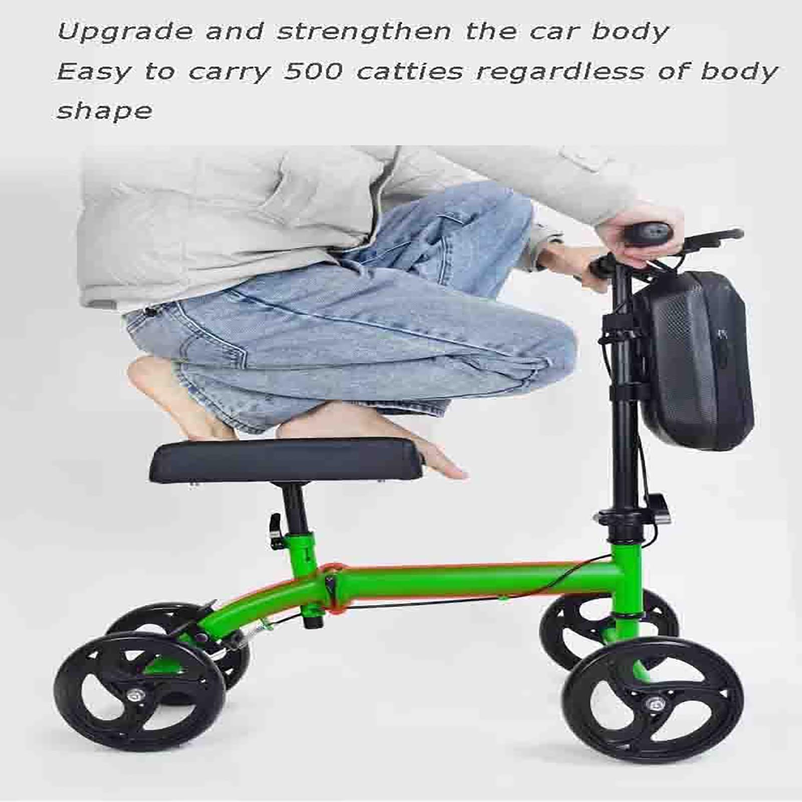 Andador de rodilla orientable con asiento ortopédico, capacidad de 300 libras, altura ajustable, para lesiones de pierna rota, pie, tobillo, carrito de rodilla para adultos
