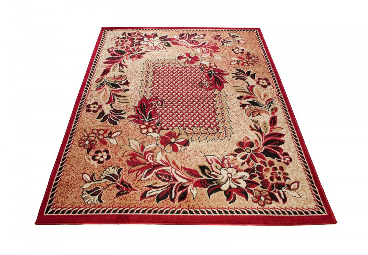 TAPISO Atlas Tapis Poils Ras Moderne Beige Rouge Floral Vitre Bordure Moucheté Tapis Salon Chambre Adulte Salle à Manger Bureau Oeko-TEX Résistant 160 x 230 cm