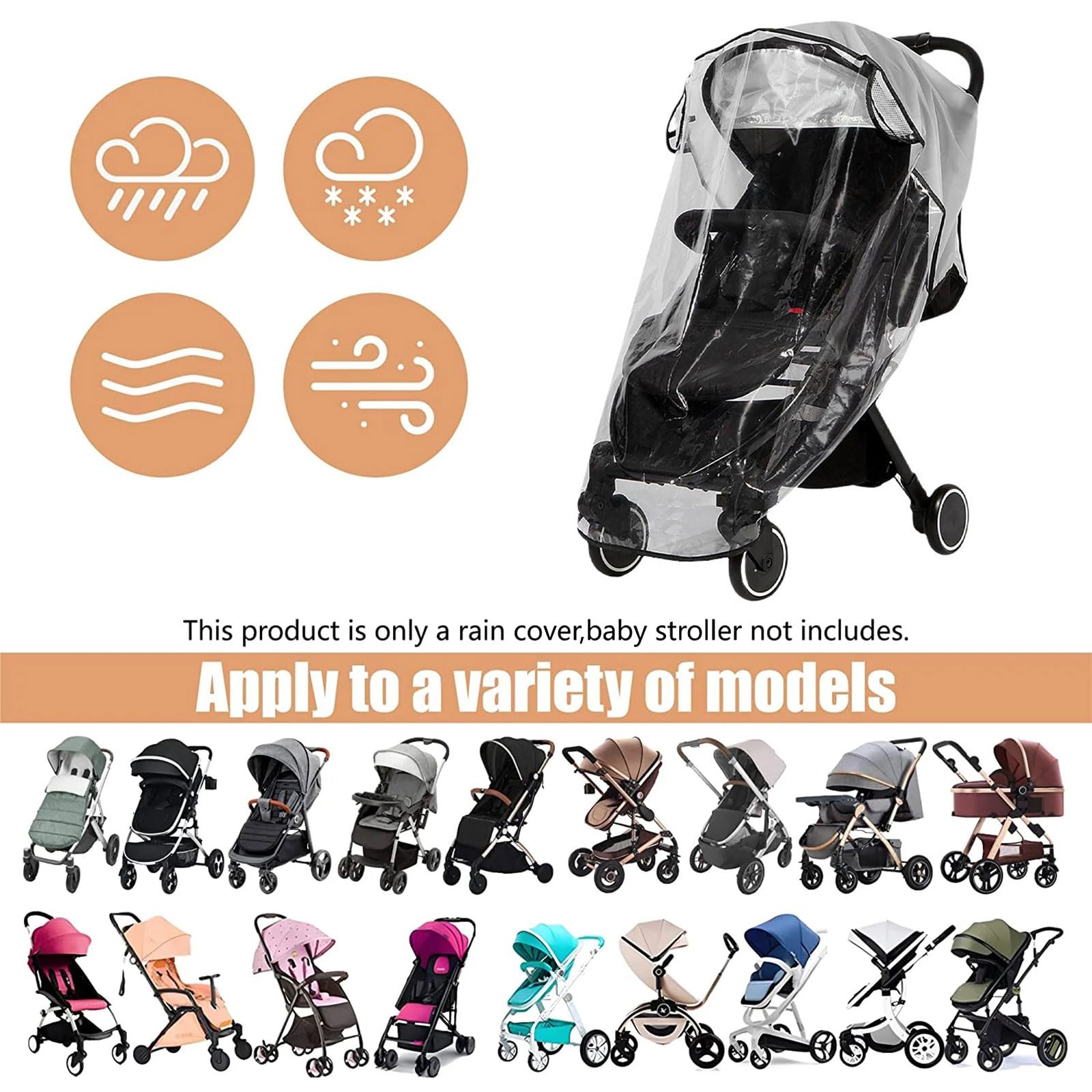 Parapioggia universale per passeggino, trasparente, copertura antipioggia universale con finestra, impermeabile, per carrozzina, carrozzina, passeggino, protezione da polvere, sole e neve