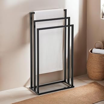 IDIMEX KUNO Metal Hand Towel Stand with 3 Towel Bars Black