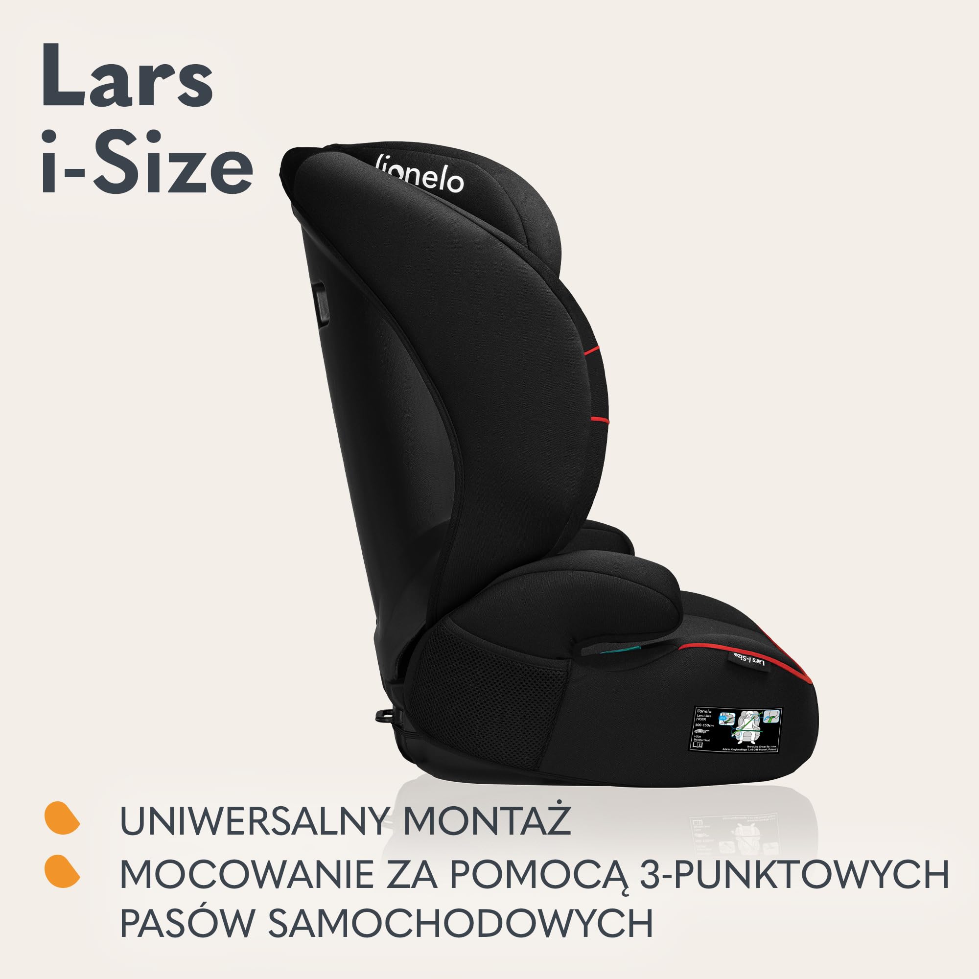 LIONELO LARS i-Size Dziecięcy Fotelik Samochodowy 100-150 cm Grupa 2 3, Ochrona Boczna 10 stopni Regulacji Zagłówka Wygodne Podłokietniki Wypinanie Oparcie Konstrukcja ImpactGuard | 4-12 lat, 15-36 kg, montaż pasów bezpieczeństwa, 10-stopniowa regulacja z