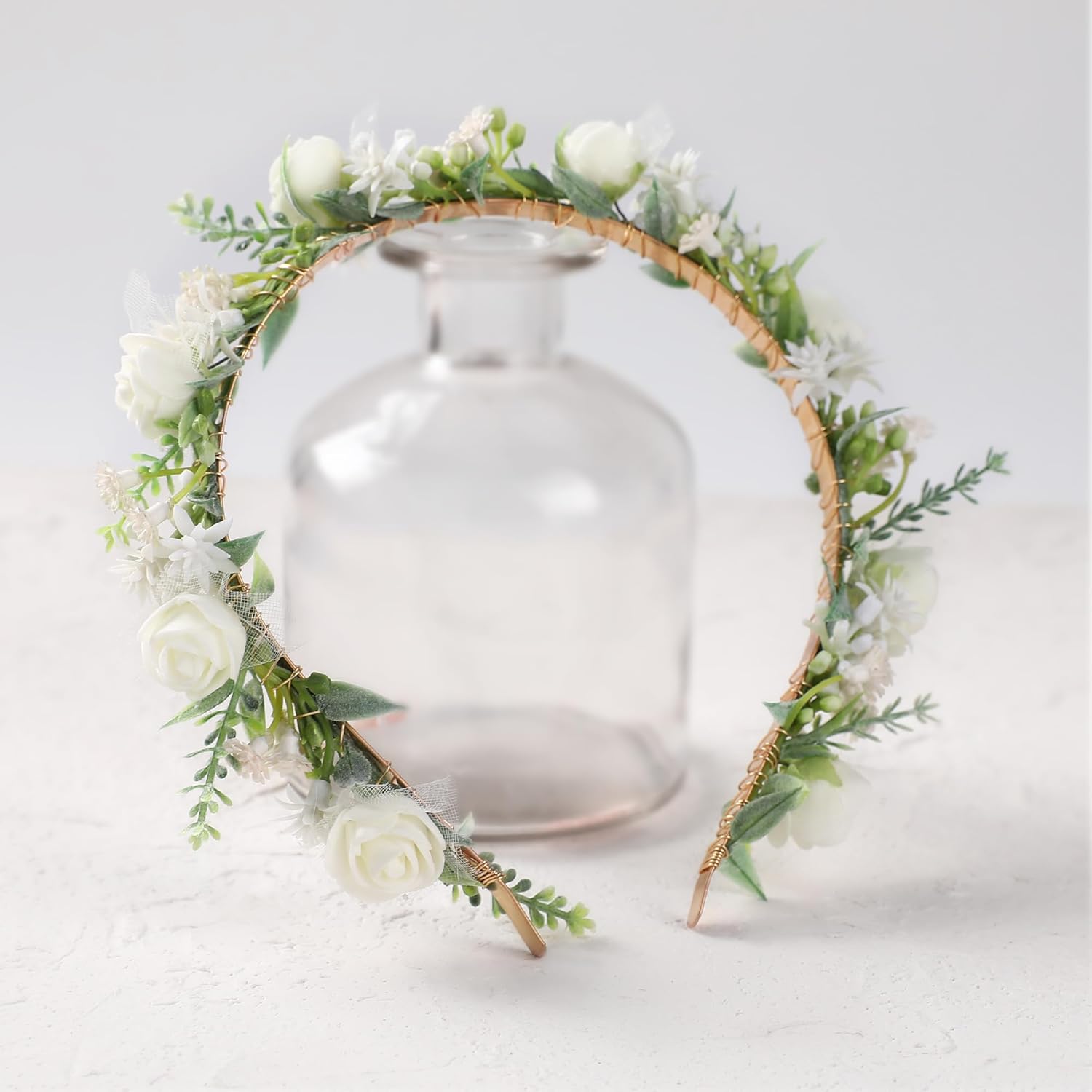 White Flower Crown Hairband - Rose Flower Headband for Women's Wedding, Party, Festival Decoration, Hair Styling Accessory - Image 5