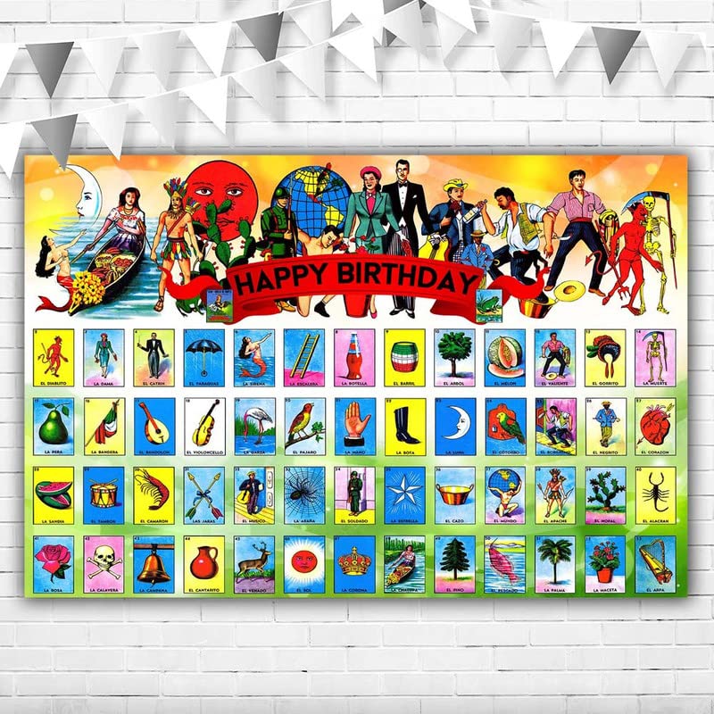 Loteria Mexicana Card Backdrop - 5x3ft Vinyl Banner for Kids & Adults - Happy Birthday Party Theme