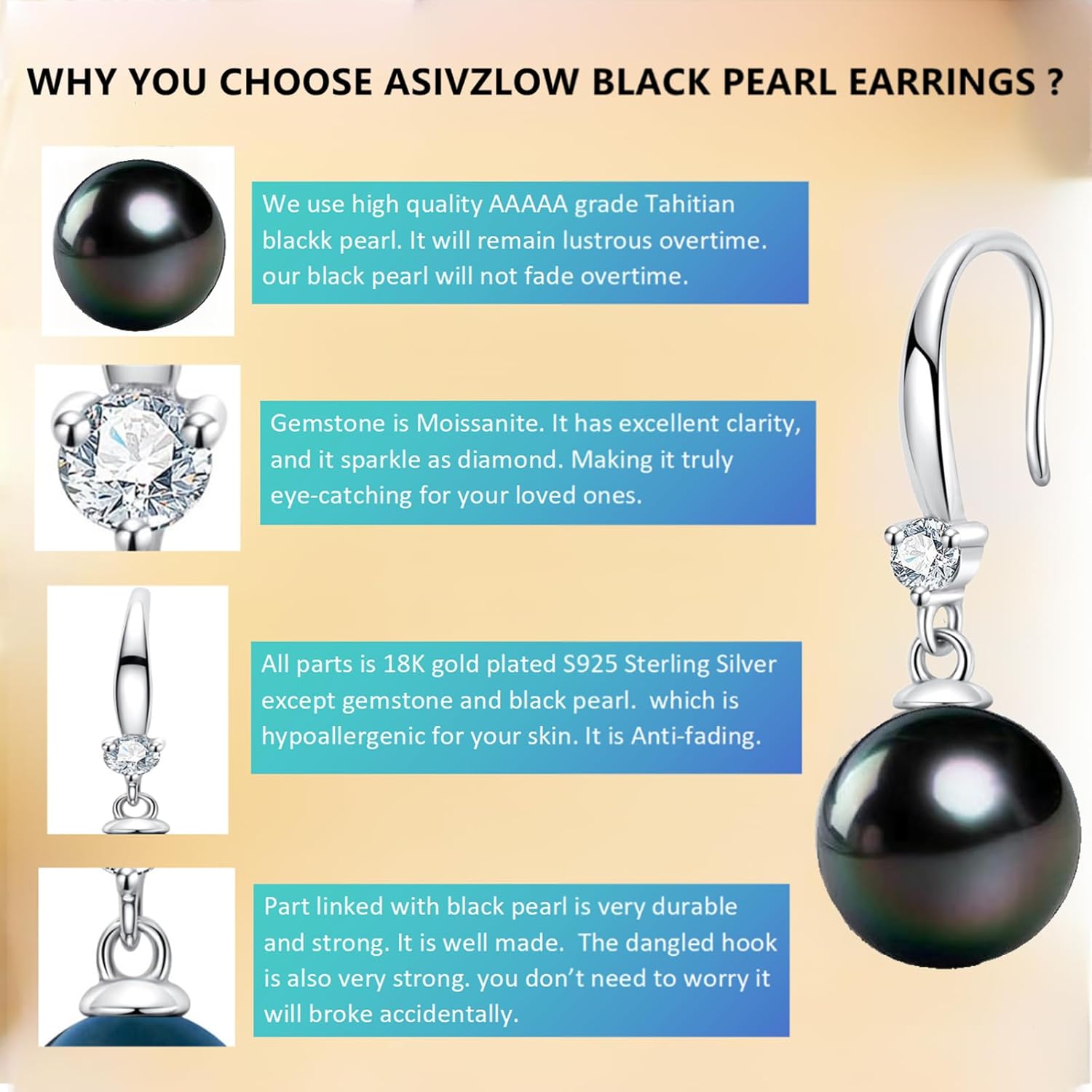 AAAAA Grade Tahitian Black Pearl Dangle Earrings Anniversary birthday Wedding Valentines Christmas Mothers Day Gift for Wife Women Mom Girlfriend Friends Daughter (Tahitian Black Pearl Earrings)