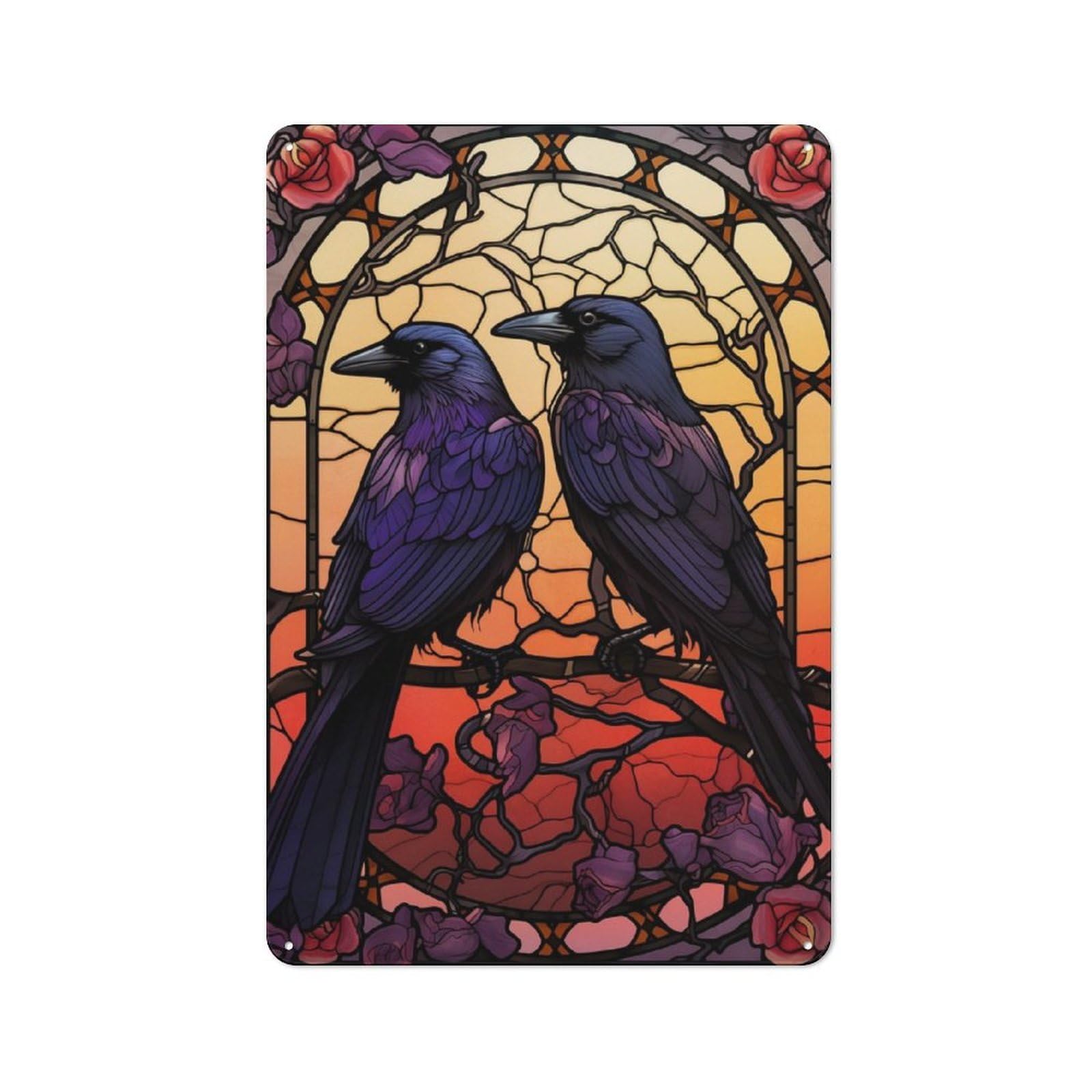 Junmoney Ravens Huginn And Muninn Retro Vintage Tin Sign 30X20cm, Retro Room Decor For Lounge, Study, Pub Or Wall Gallery