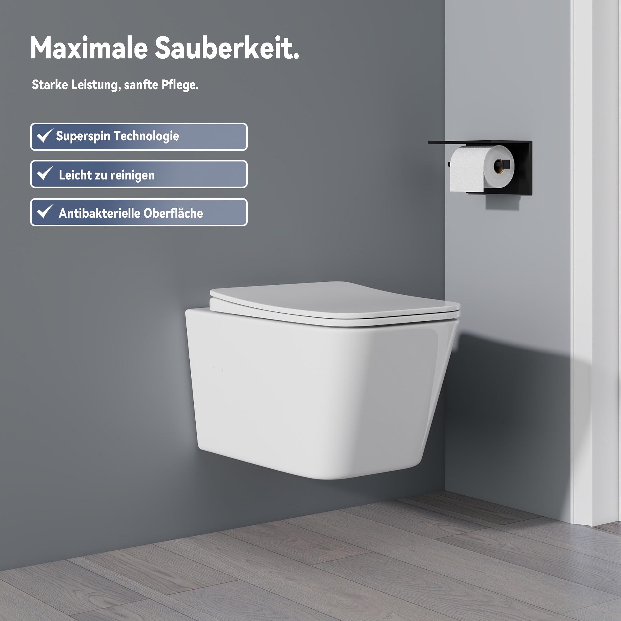 Yishang WC sospeso a parete, senza bordo, scarico monoforo a 360°, tecnologia a sifone, sedile a chiusura delicata, 52 cm, ceramica bianca, per camera degli ospiti e bagno