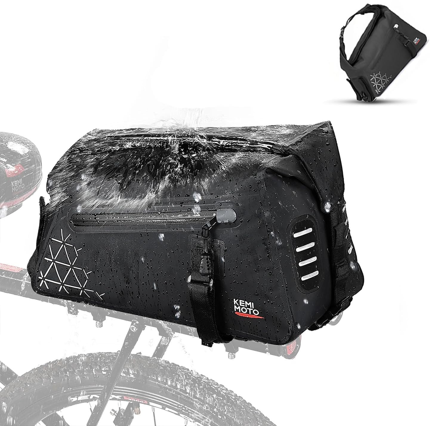 KEMIMOTO 22L Bolsa Impermeable Portabultos Bicicleta, Expandible Bolsa Trasera Bicicleta, con Múltiples Compartimentos, Asa de Transporte y Correa para el Hombro
