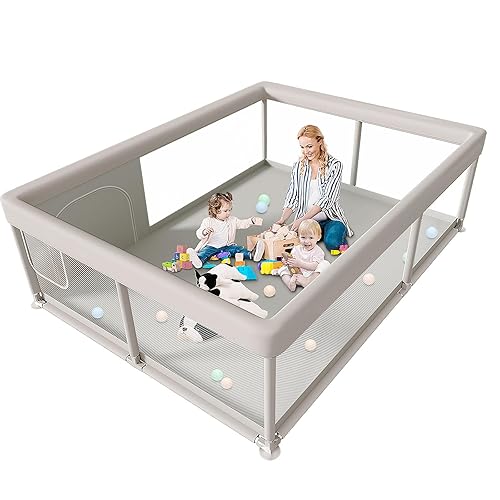 Miniatura 8 de Corralito grande para bebés de 65 x 50 pulgadas, corralito para bebés y niños pequeños, patio de juegos de seguridad resistente para interiores y