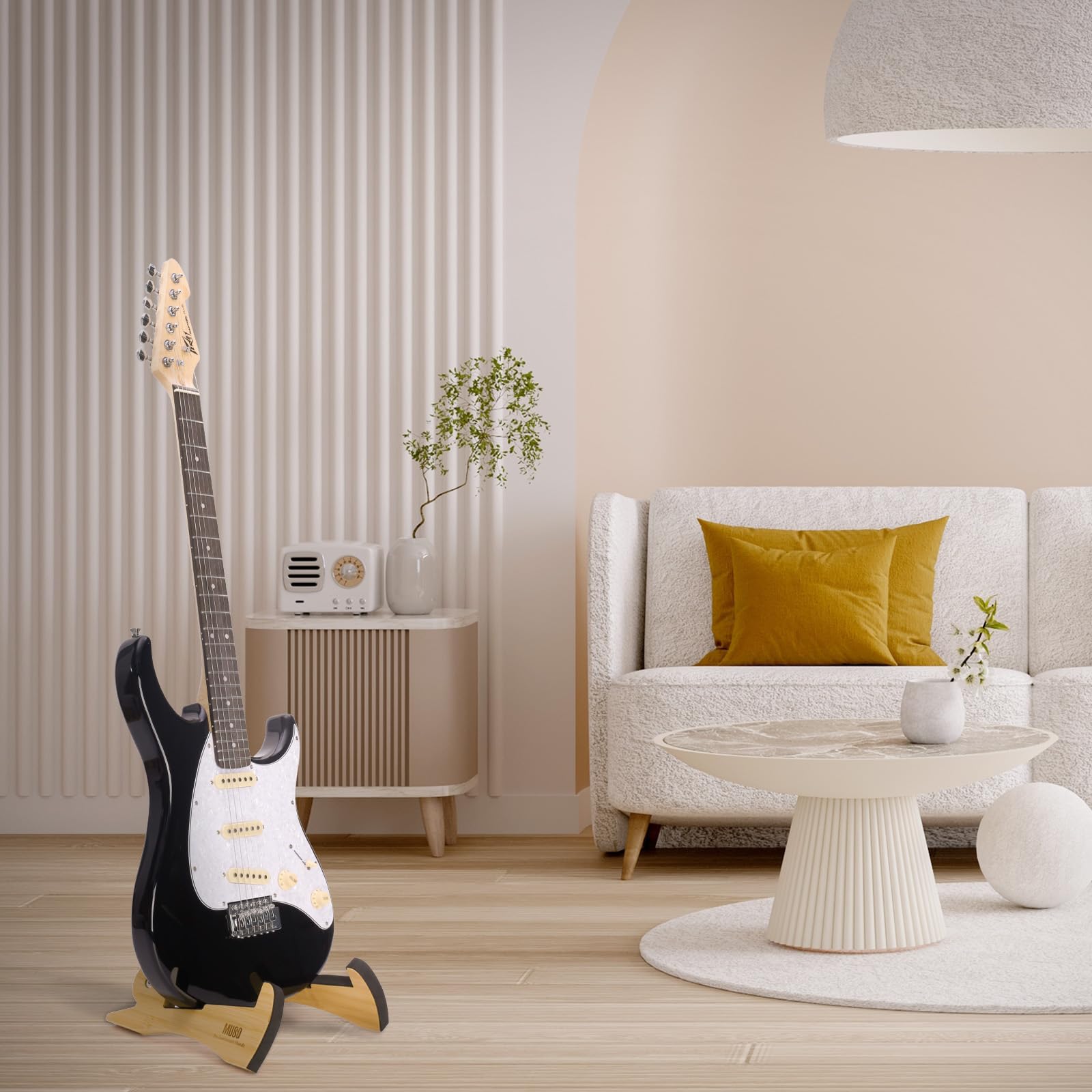 MUSO Gitarrenständer Stativ Verstellbar Klassischer Holzständer Universal für Akustik und Bass E-Gitarren Klappboden Reiseständer Kleiner Einzelhalter