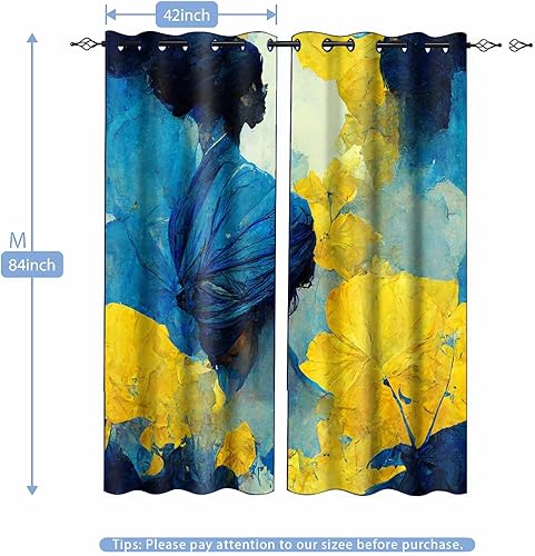 Miniatura 3 de CLOKMS0073 - Cortinas opacas de arte abstracto, modernas, con estampado azul amarillo, con diseño vibrante, paneles de cortina para ventana con
