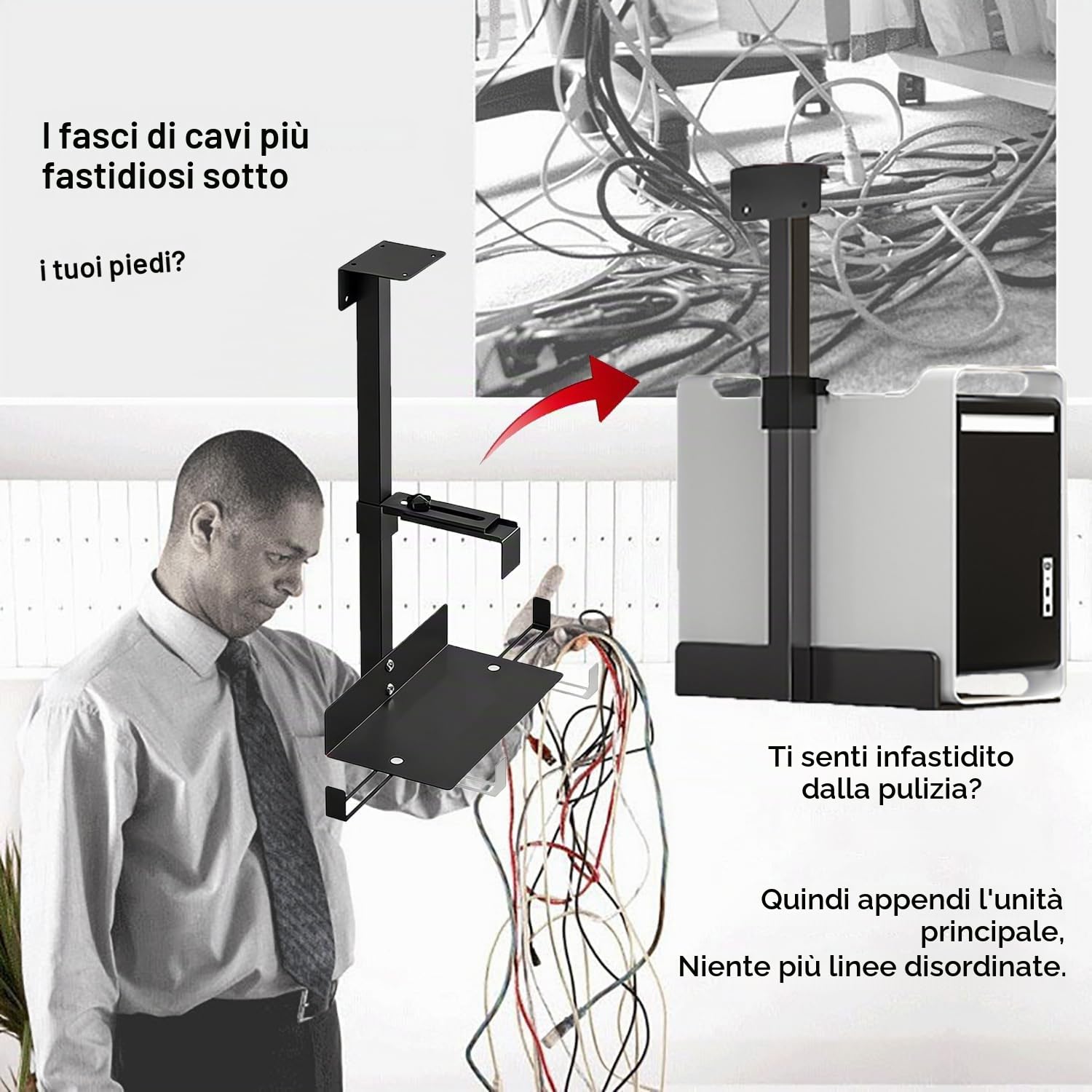 Supporto PC Fisso，Supporto PC da Scrivania e a Parete per Case Computer,Support Regolabile Heavy Duty Fino a 30 kg, Altezza Regolabile 110-470 mm, Salvaspazio per Ufficio & Gaming