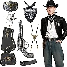 7 Pcs Western Cowboy Accessories Set - Bandanna, Holster, Belt, Bolo Tie, Sheriff Badge, Cowboy Outfit for Men Halloween Cosplay