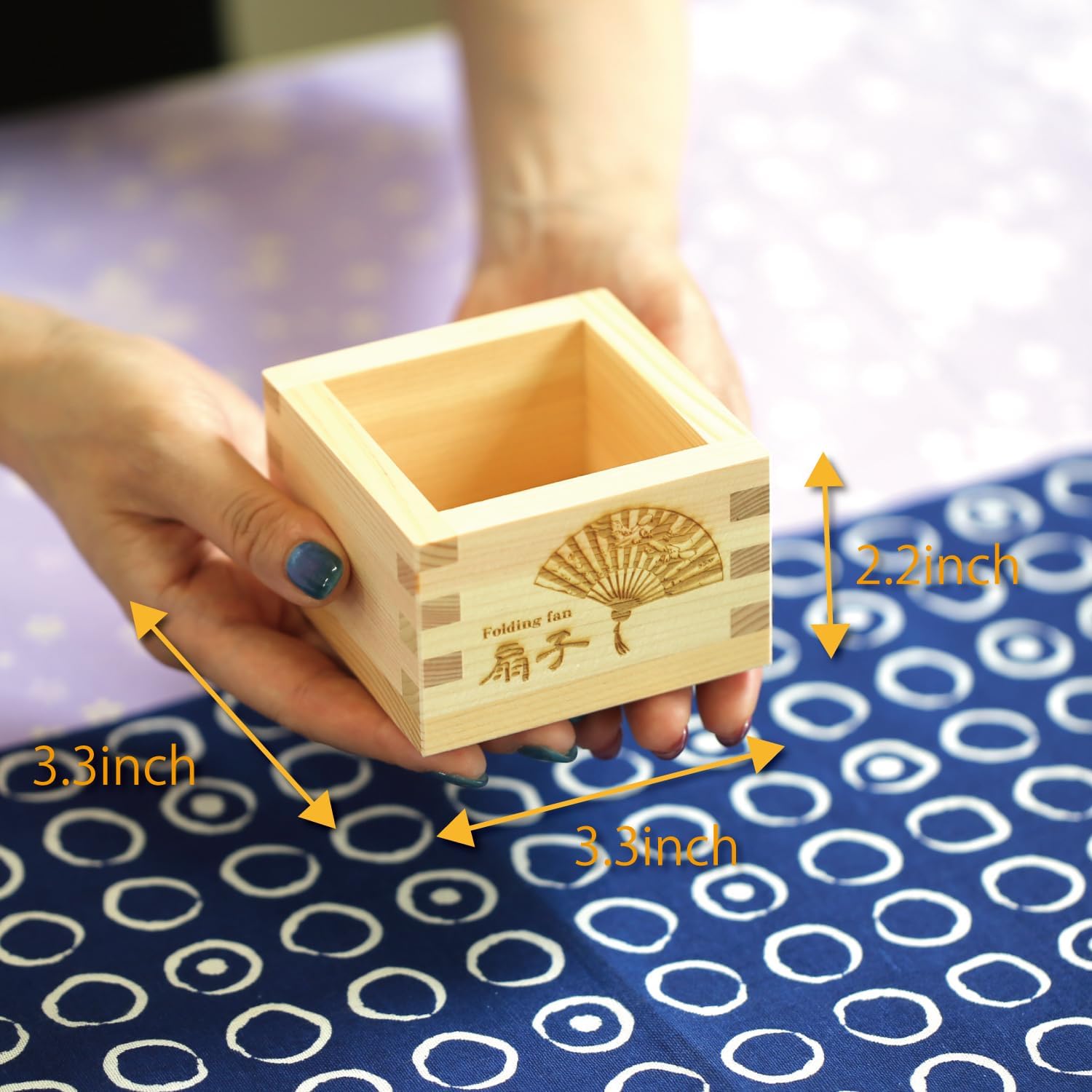 Japanese High-Grade Cypress Wooden Sake Masu Cups with Lucky Artwork ((Set of 2) - Made in Japan Origami crane &folding fan…)