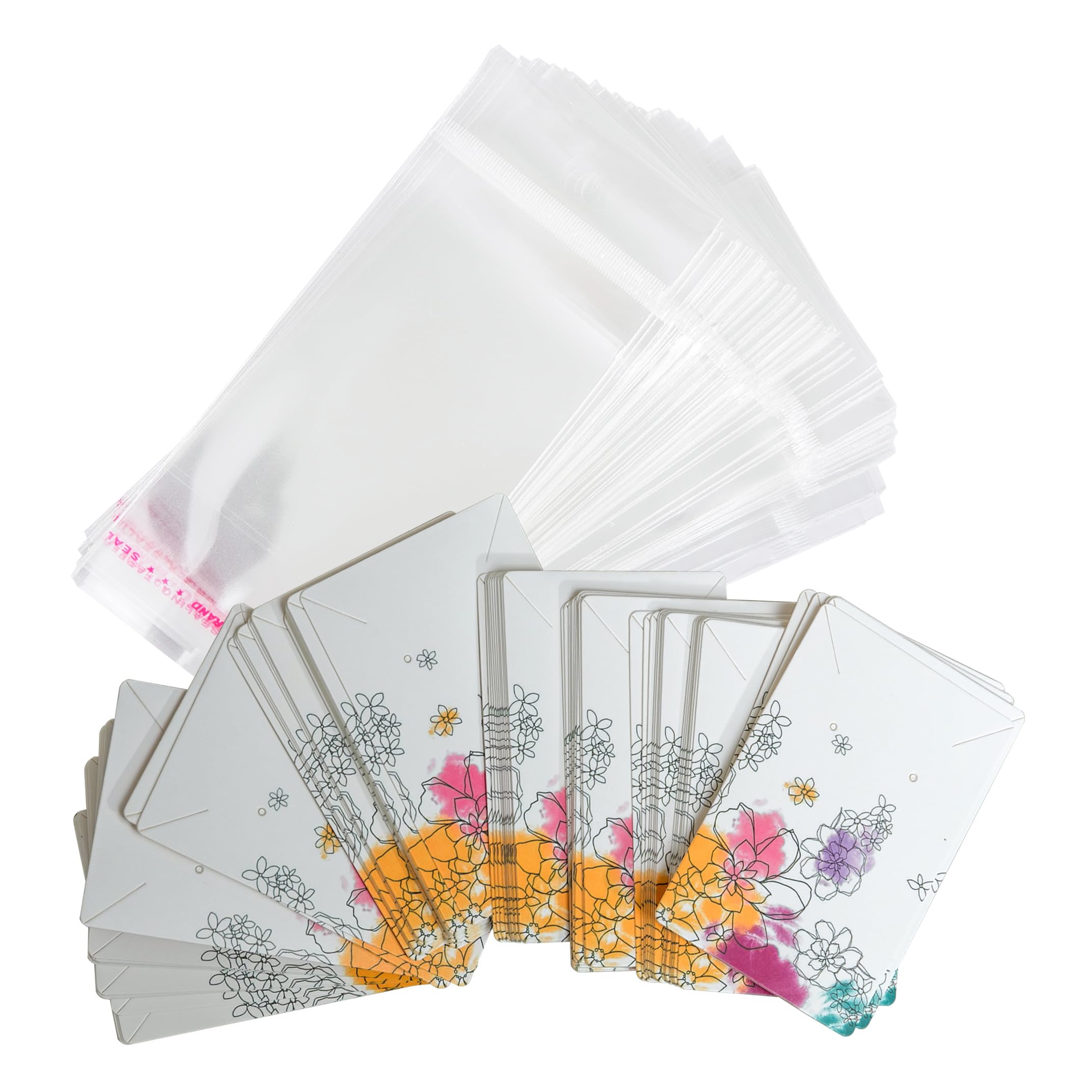 Lamantery Flower Printing Necklace Cards with Bags Earring Cards Sets for Display Jewelry Display Hanging Card 3.5