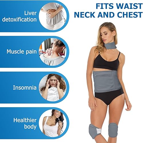 Miniatura 2 de Paquete de 4 aceite de ricino para rodilla, cuello y abdomen, paquete de aceite de ricino reutilizable para abdomen, con correa elástica ajustable,