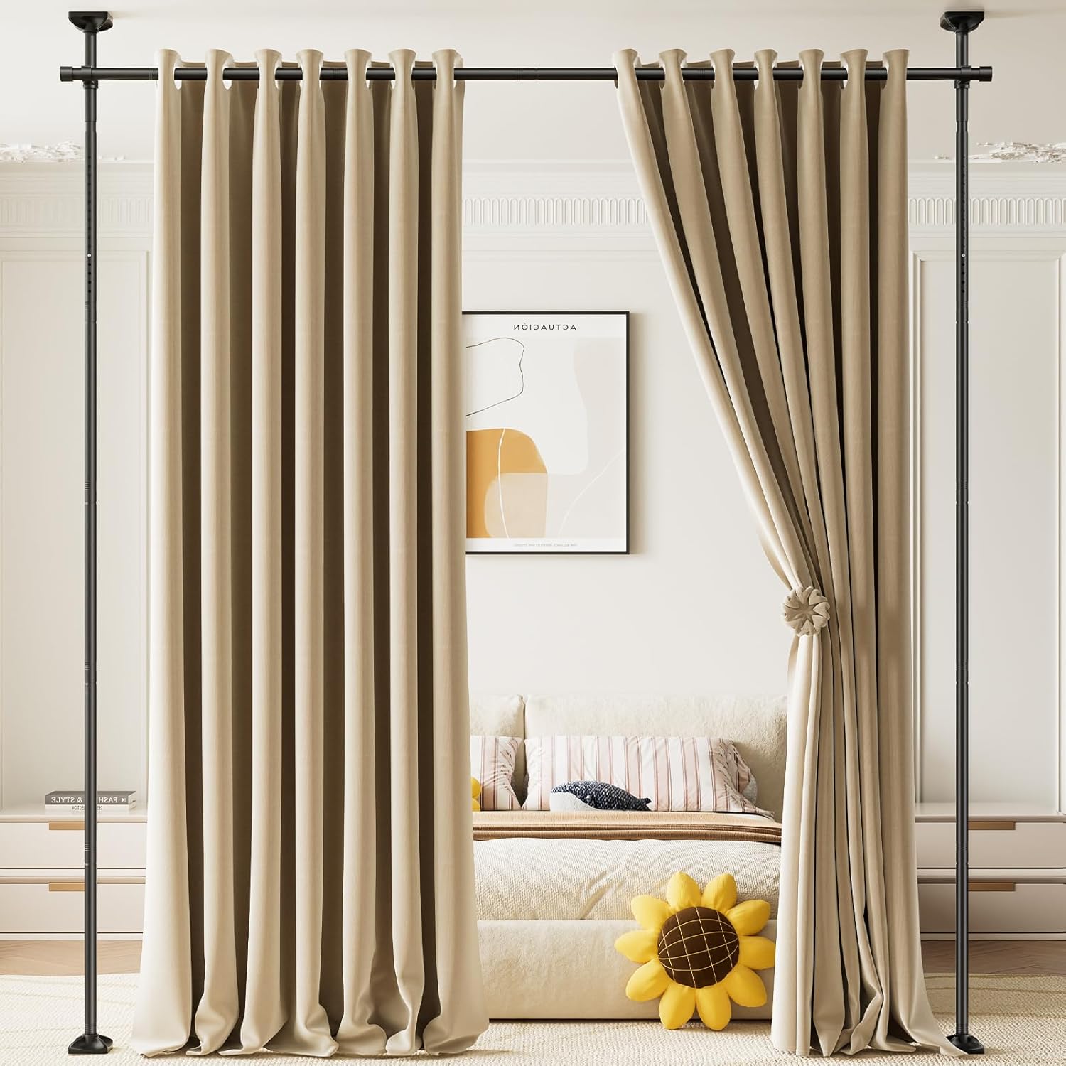 Bonpally Room Divider Curtain Rod, No Drilling Tension Rod
