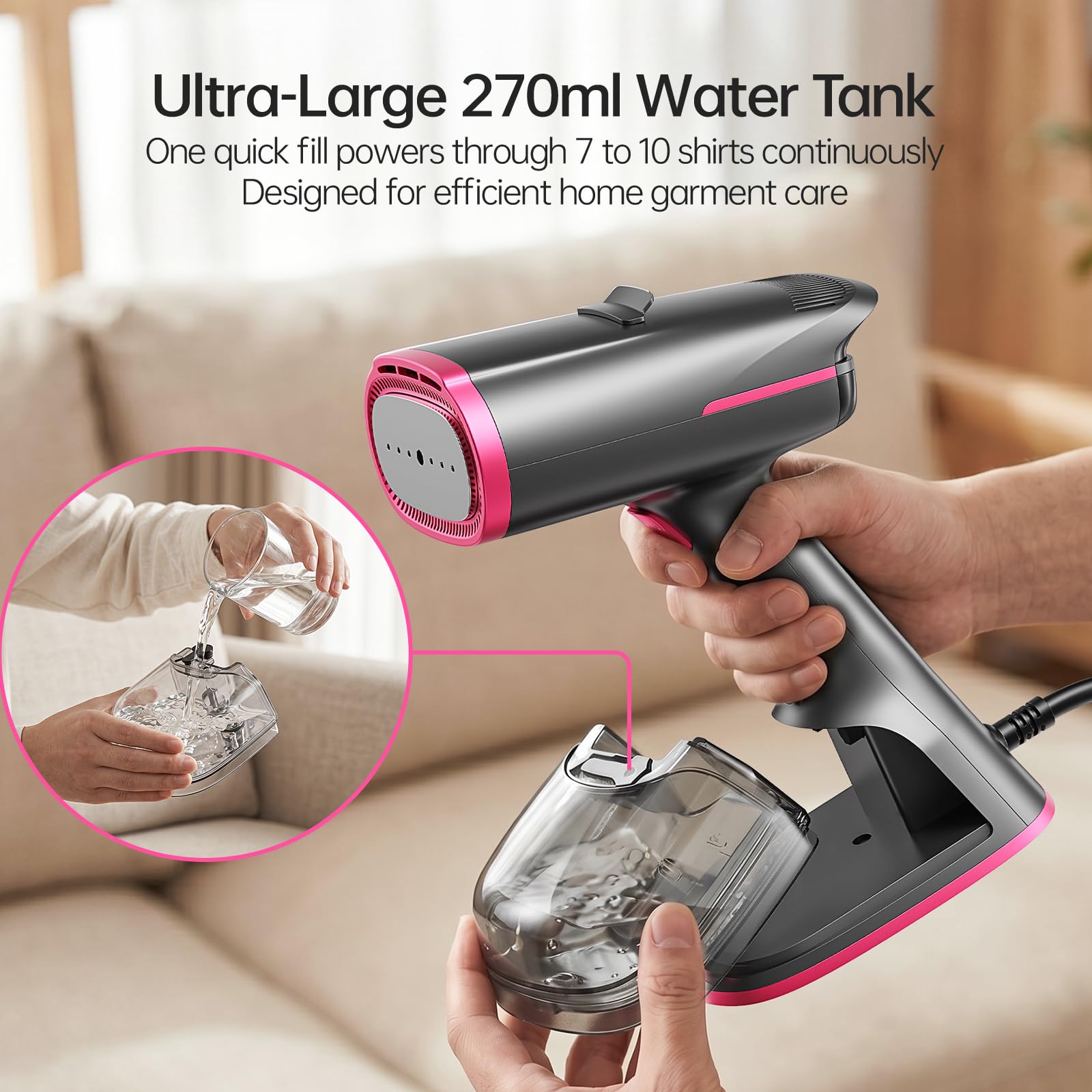 DRFLASH Handdampfer für Kleidung, tragbarer Reise-Dampfer mit Schnellaufheizung, leistungsstarker Faltenentferner aus Stoff mit abnehmbarem Wassertank für Zuhause und Reisen