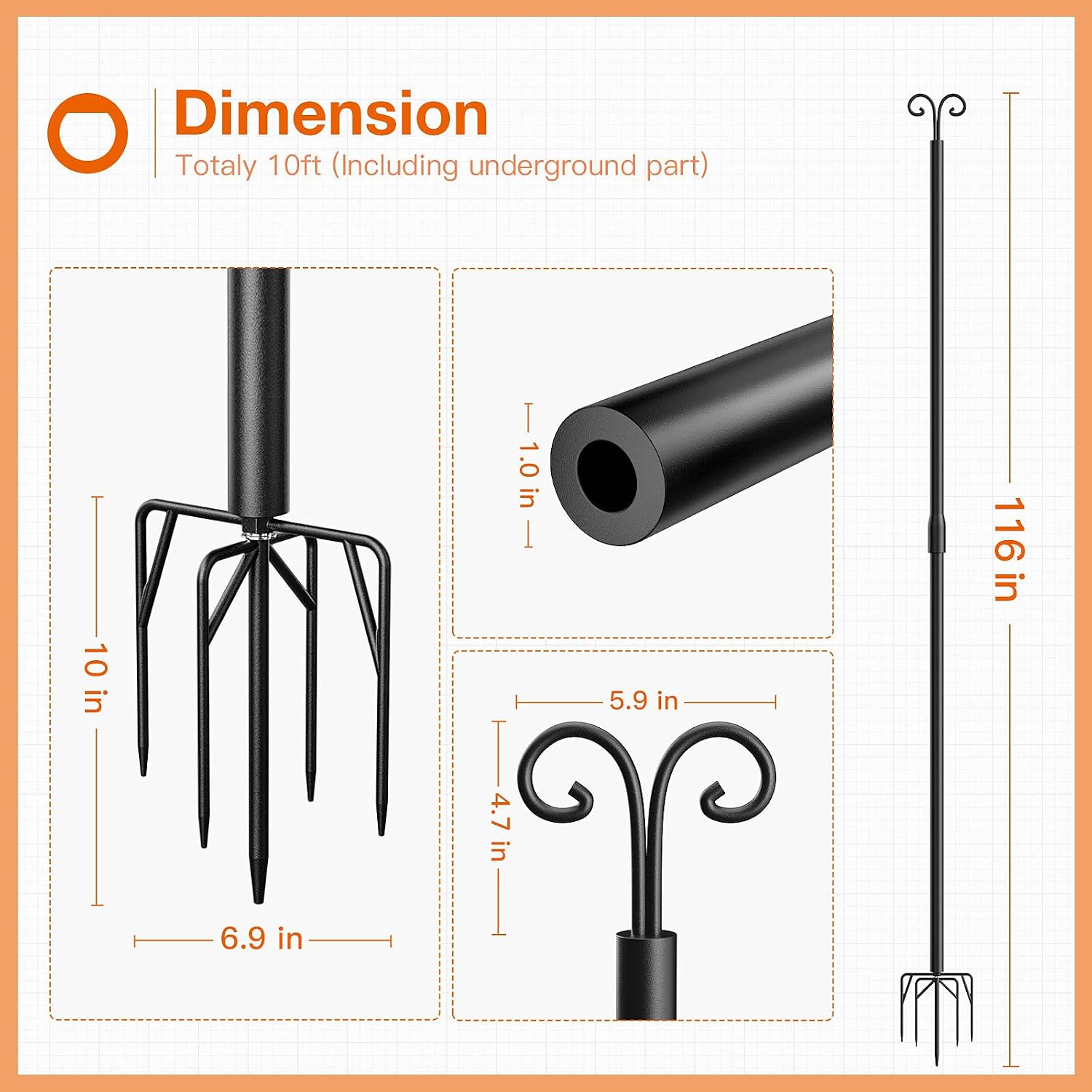 addlon 2 Pack String Lights Poles for Outdoors (2X 10ft), Heavy Duty Designed to Use Year-Round for Your Garden, Patio, Wedding, Party, Birthday Decorations-Black
