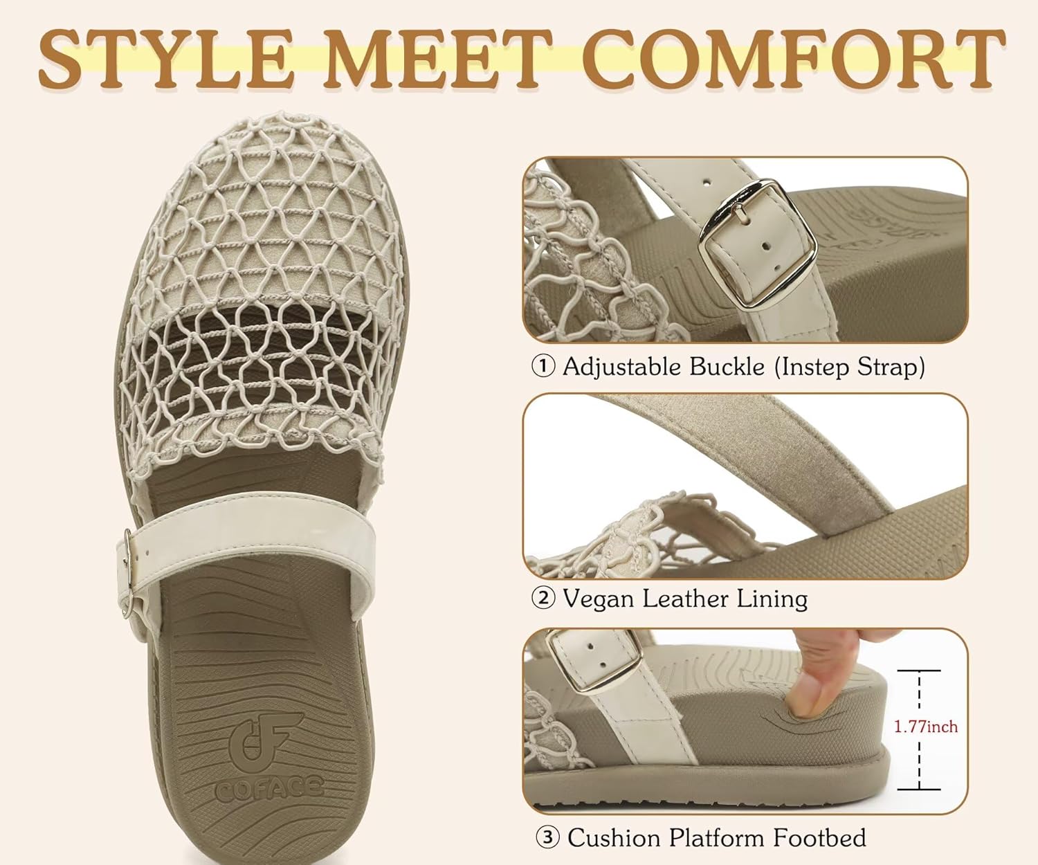 COFACE Women’s Orthotic Sandals Ladies Fashion Breathable Mesh Mules Round Toe Backless Loafers Slides Adjustable Wedge Heel Cushion Dressy Shoes With Comfortable Arch Support - Image 8