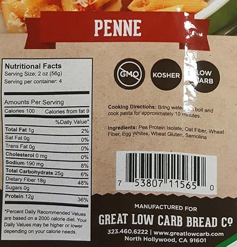 Miniatura 2 de Great Low Carb Bread Company Pasta Penne, bolsa de 8 onzas
