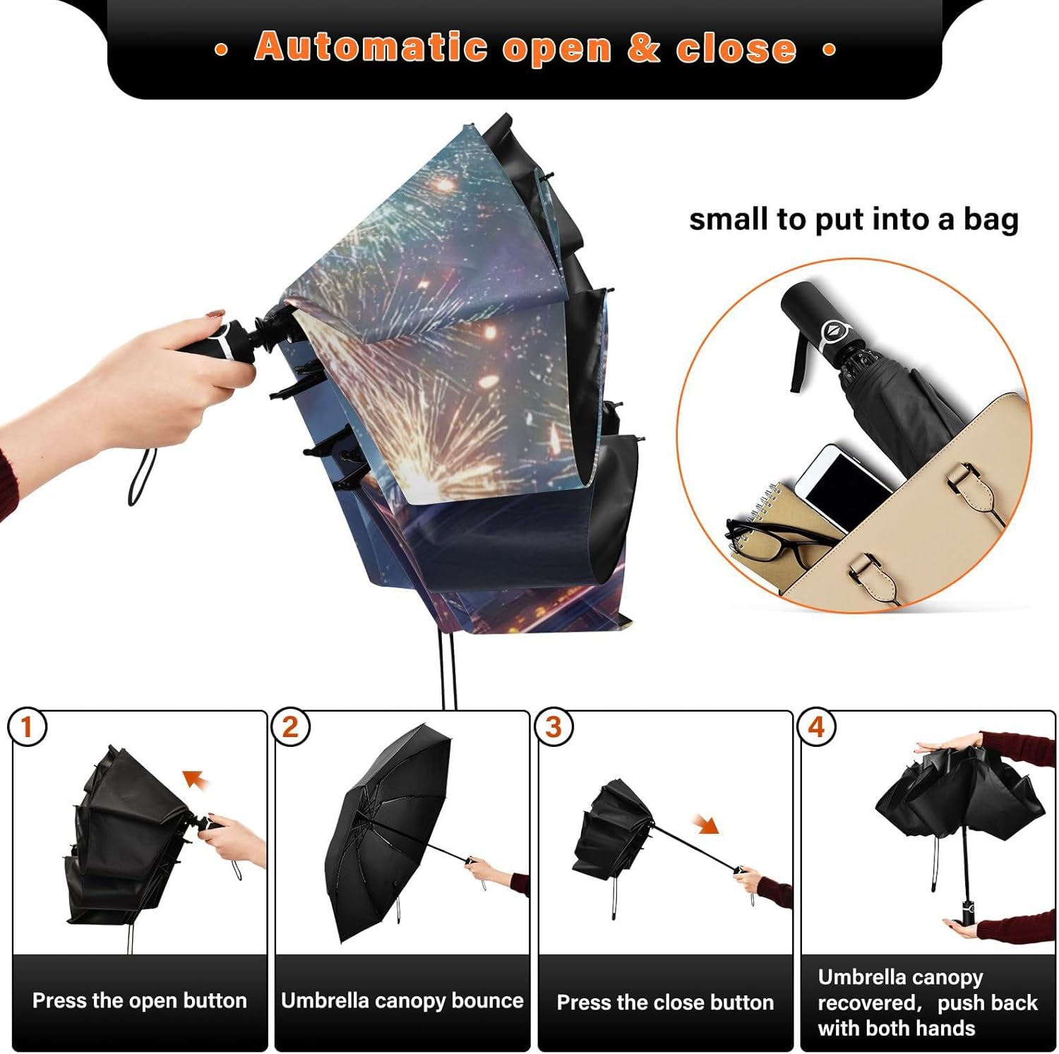 Brooklyn Bridge Landscape UV Protection Umbrella Compact for Rain and Sun - Automatic Open and Close UPF 50+ Windproof Portable 46” Sun Umbrella for Women and Men