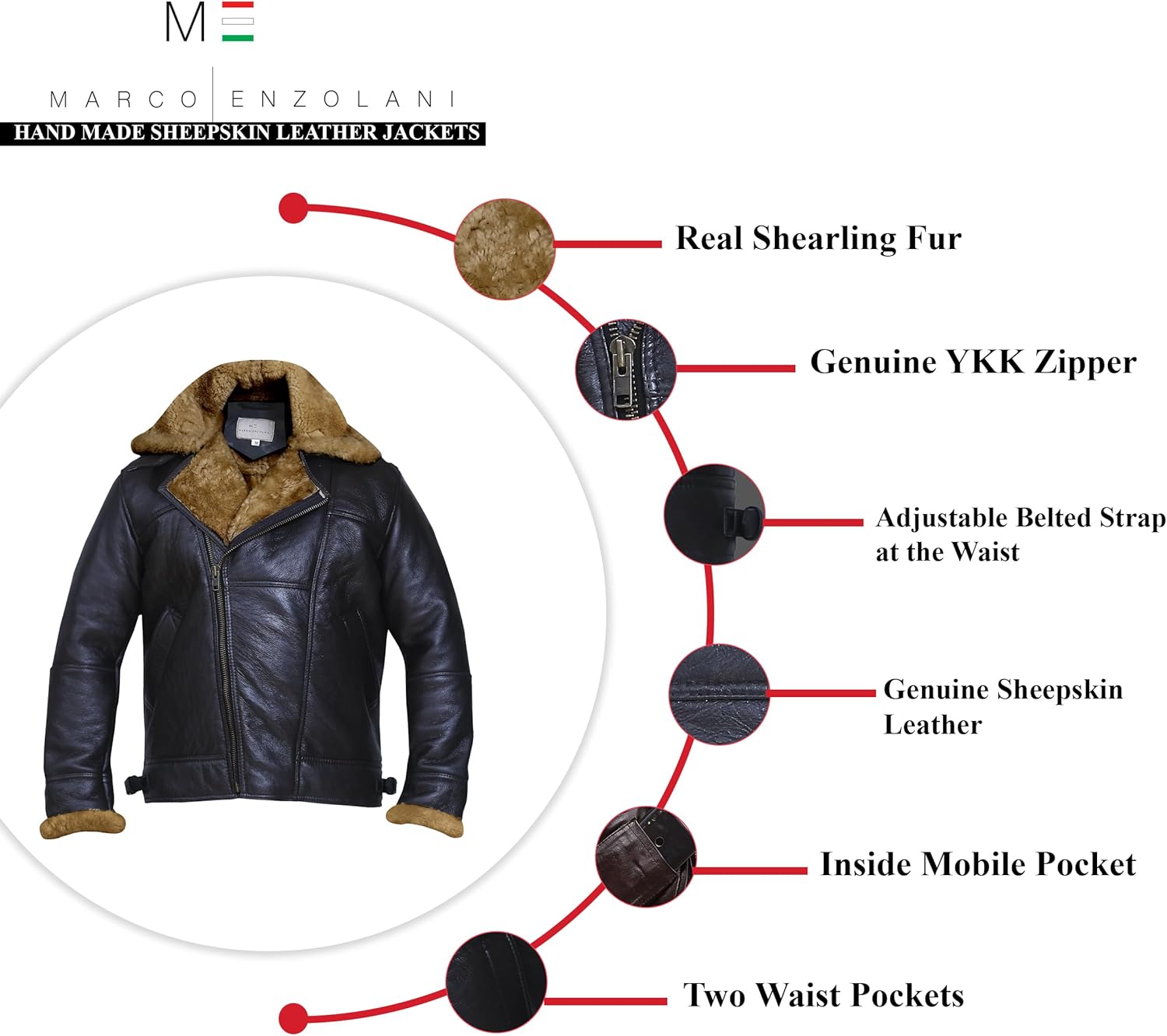 Cross Zip B3 Bomber Aviator Real Shearling Brown Sheepskin Leather Jacket - Warm Leather Jacket - Image 2