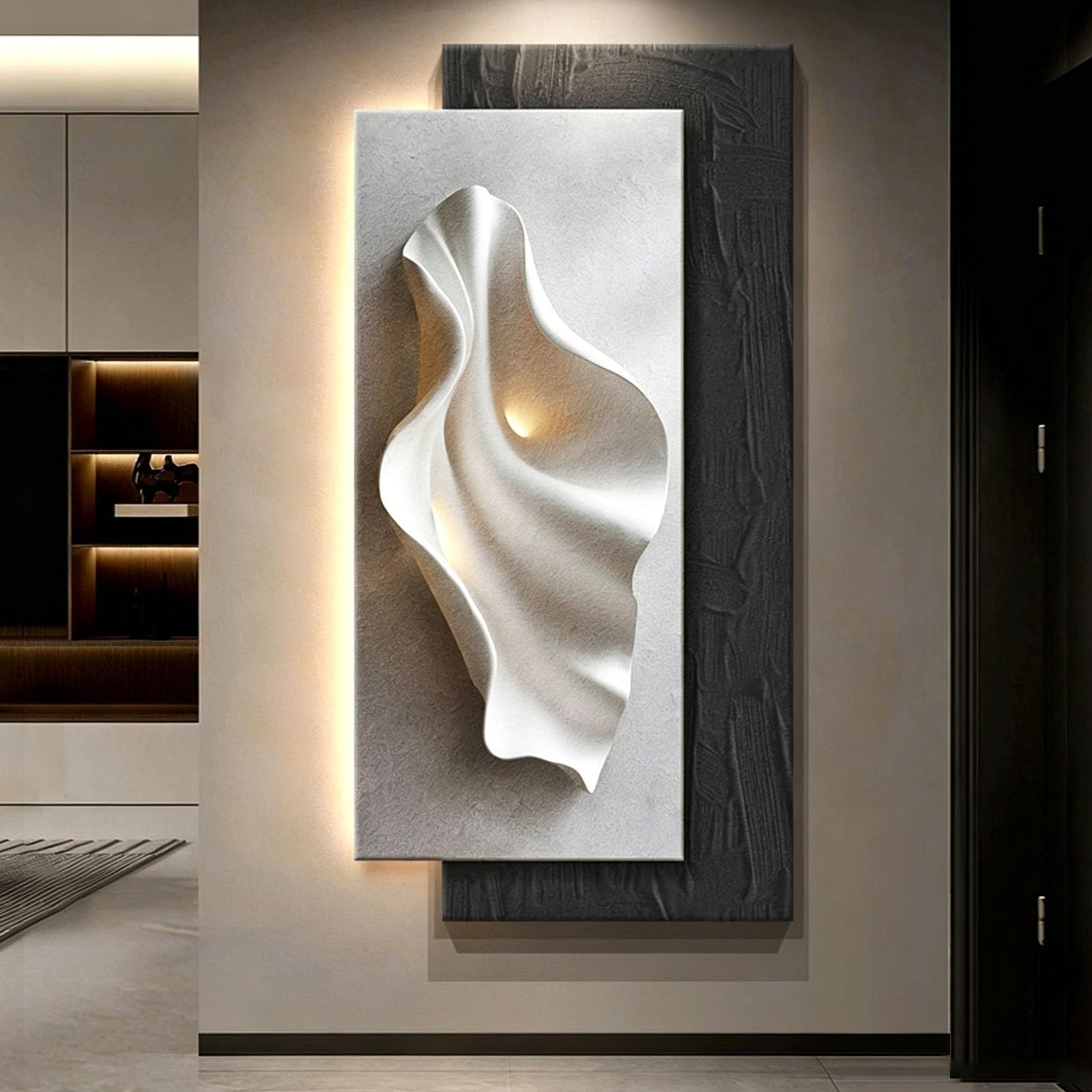 RASJCGRCOA Large Modern 3D LED Wall Art Decor Plug-in Sandstone Backlit Wall Sculpture Frameless Light Up Wall Hanging for Living Room Entryway(D,23.6 * 47.2in/60 * 120cm)