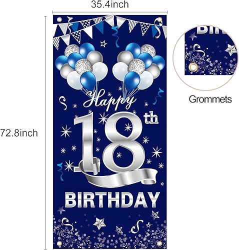 Miniatura 8 de Cartel azul plateado para puerta de cumpleaños número 16, decoración para puerta de cumpleaños de 16 años, suministros de fiesta para niños,