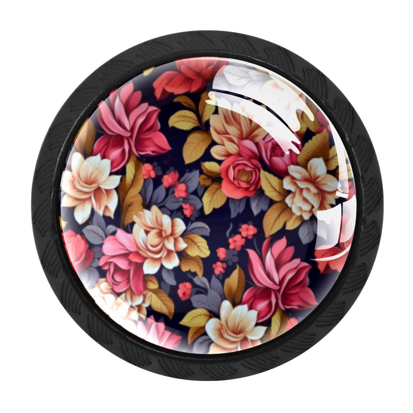 Chenzzzz Multicolored 02 4 Pack Black Floral Flower Cabinet Pulls Kitchen Cabinet Handles Ideal For Cabinet,Drawer,Cupboard And Wardrobe