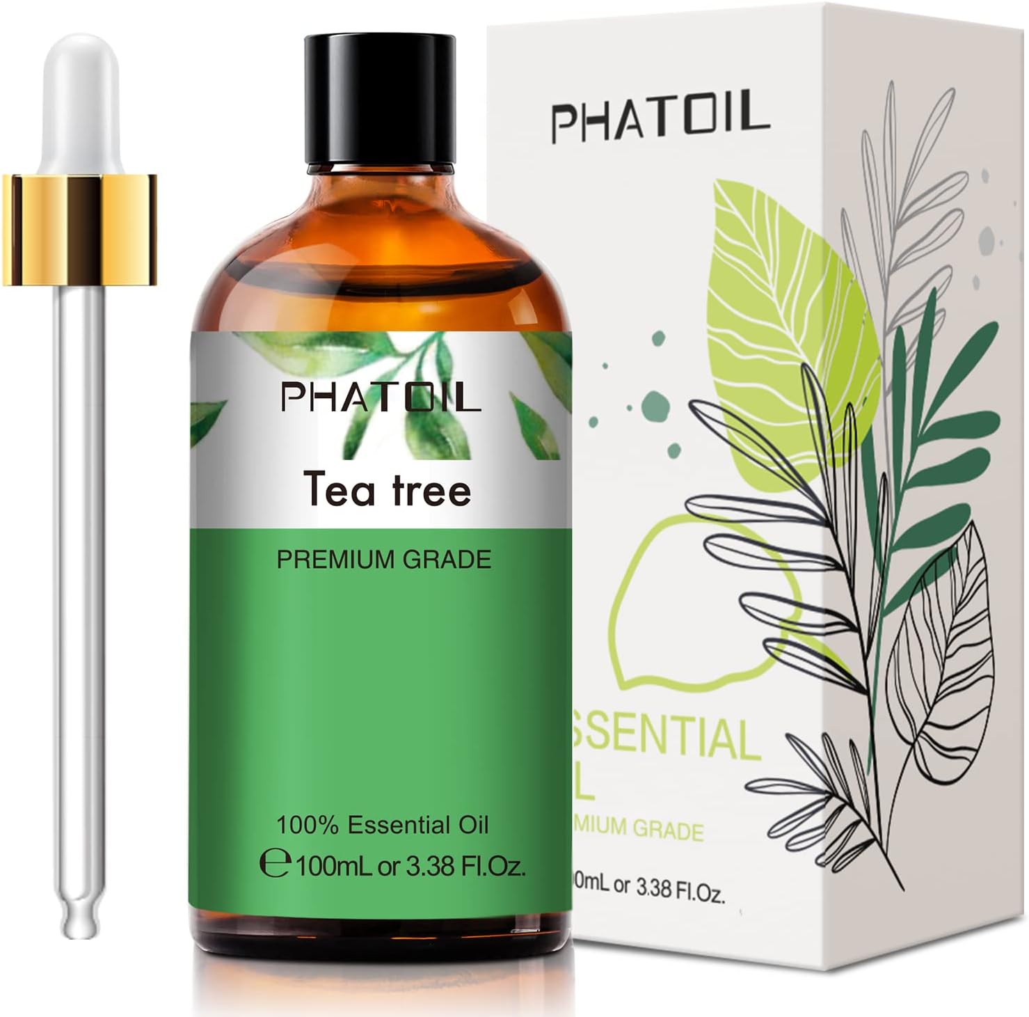 Tea Tree 3.38fl.oz Essential Oil, PHATOIL Pure Aromatherapy Oils for Diffuser, Humidifier, Perfect for DIY Soap, Candle, Bath Bombs Making(100ml)