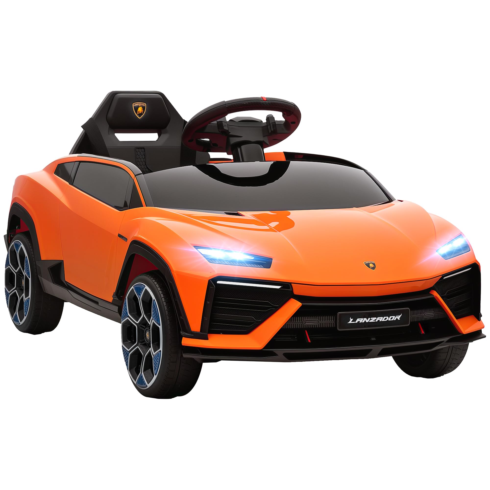 AIYAPLAY Macchina Elettrica per Bambini 3-8 Anni Lamborghini con Porte a Forbice, 12V Auto Elettrica per Bambini con 2 Motori, Sospensioni, Telecomando, MP3, Musica, Rotelle e Maniglia, Arancione