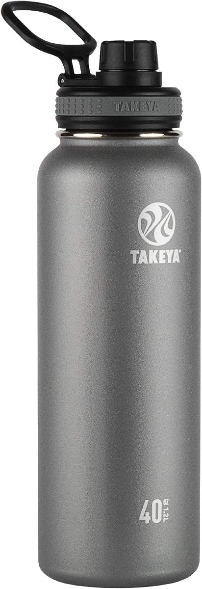 Takeya Originals 40 oz Vacuum Insulated Stainless Steel Water Bottle - Leakproof & BPA-Free Spout Lid - Keeps Drinks Cold 24 Hrs/Hot 12 Hrs - Double-Wall Design - Ideal for Active Lifestyles, Graphite