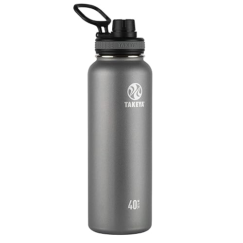 Takeya Originals 40 oz Vacuum Insulated Stainless Steel Water Bottle - Leakproof & BPA-Free Spout Lid - Keeps Drinks Cold 24 Hrs/Hot 12 Hrs - Double-Wall Design - Ideal for Active Lifestyles, Graphite
