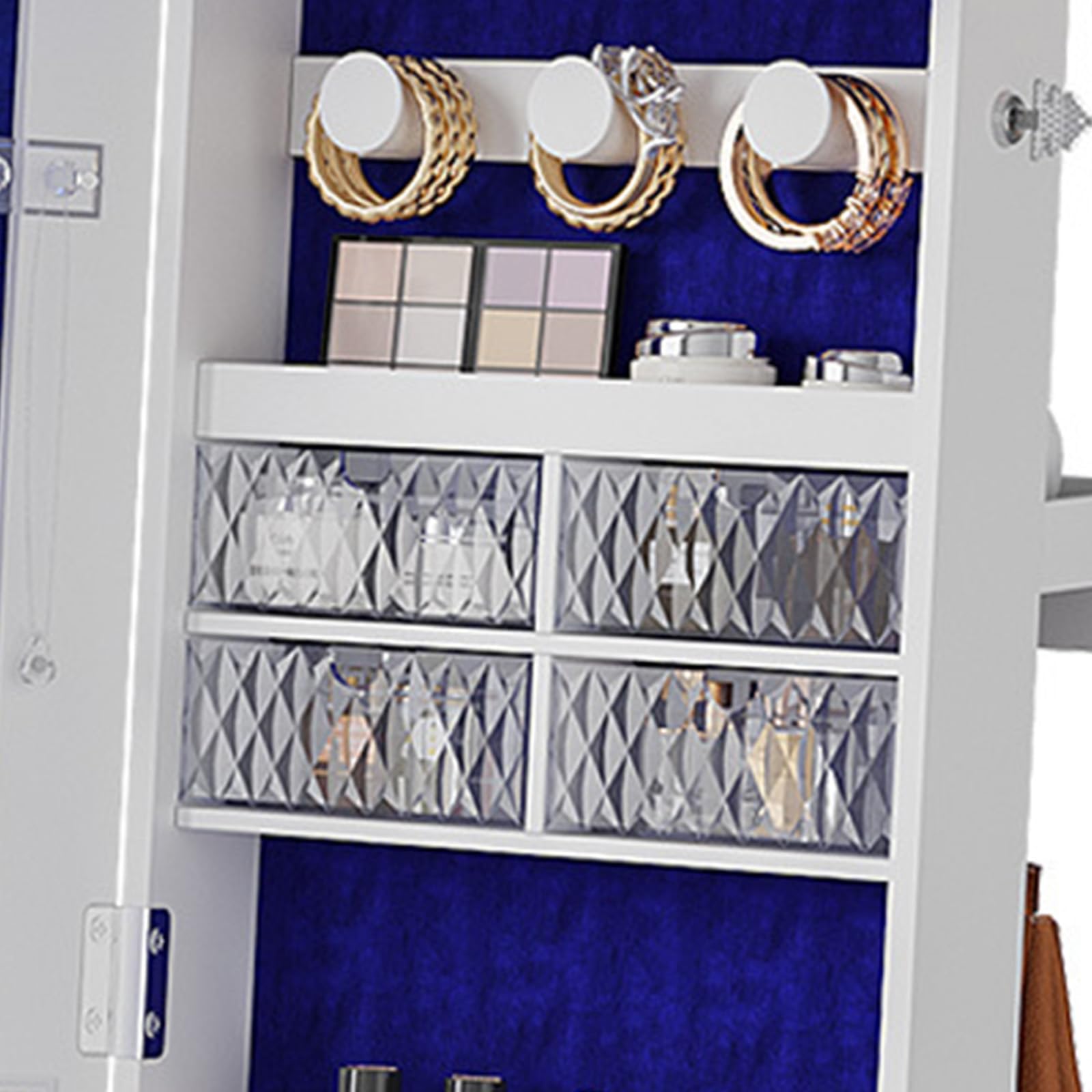 Lshtshf-ou Jewelry Cabinet 360° Rotating Lockable Wardrobe And Storage Box With Rear Rack