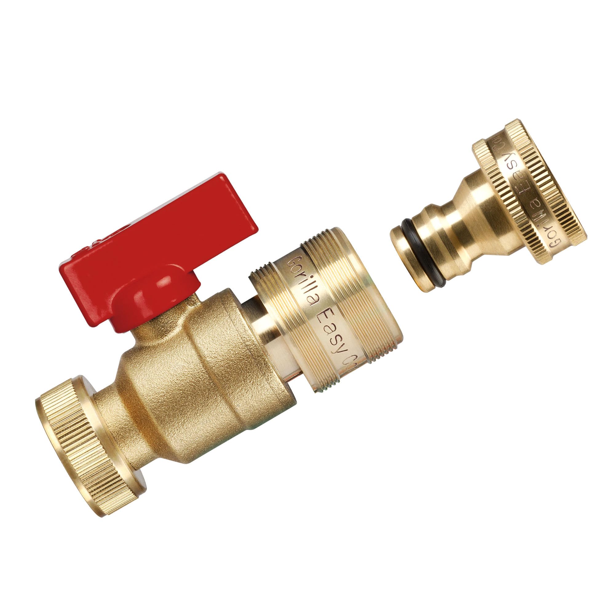 GORILLA EASY CONNECT Garden Hose Quick Connect Fittings with Ball Valve. ¾ Inch GHT Solid Brass.