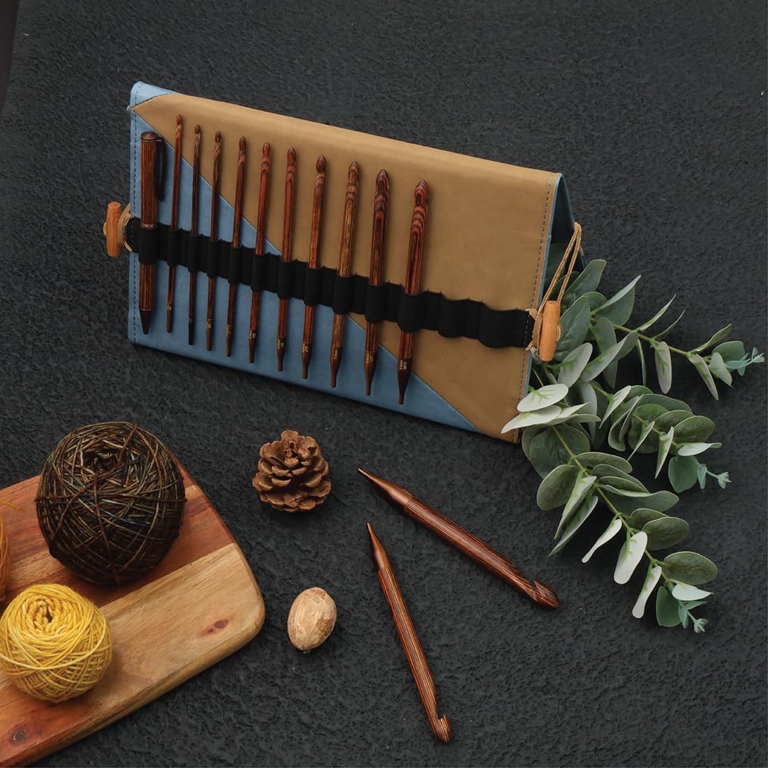 KnitPro Ginger Crochet Hook Set – 12 Afghan Tunisian Interchangeable Hooks, Comfortable Handles for Beginners & Gift Set