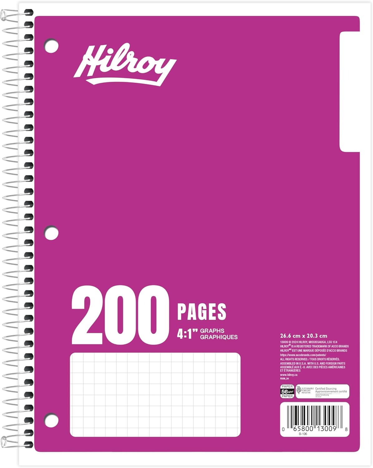 Hilroy 1-Subject Coil Notebook, 8" x 10.5", Quad Ruled, 200 Pages/100 Sheets, 1 Notebook, Colour May Vary (13009) - Image 7