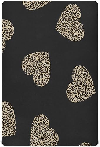 Love Hearts - Sábanas de cuna con patrón de leopardo para niños y niñas, sábanas bajeras para cuna de bebé, suaves y transpirables, sábanas pequeñas