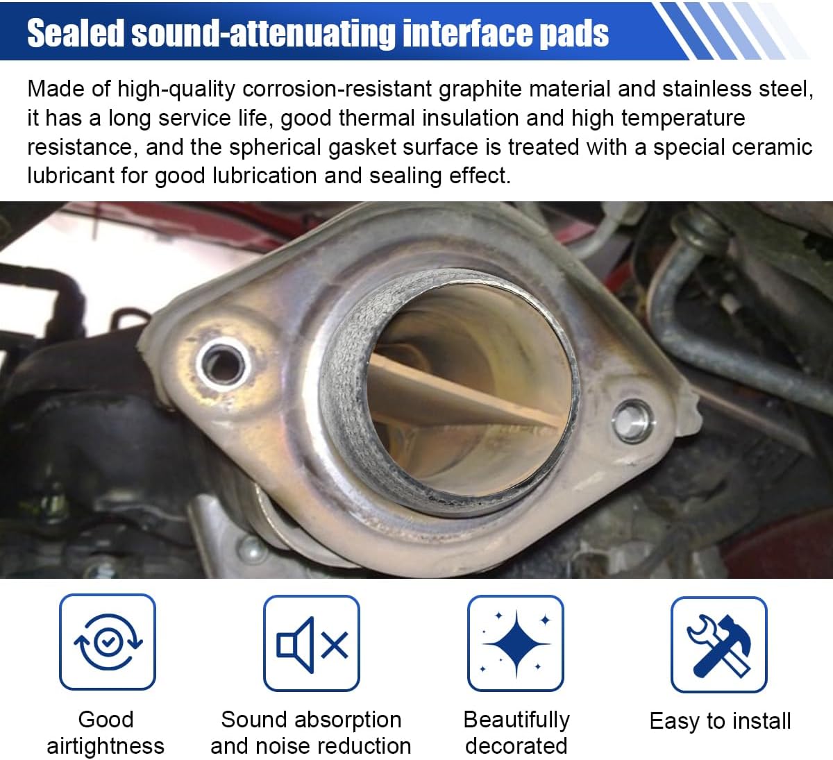 ID 65mm Car Exhaust Manifold Gasket, Graphite Exhaust Flange Muffler Gaskets Replacement, Automotive Exhaust Ring Donut Gaskets Seal Mufflers to Prevent Leaking Between Exhaust-Manifold & Exhaust-Pipe